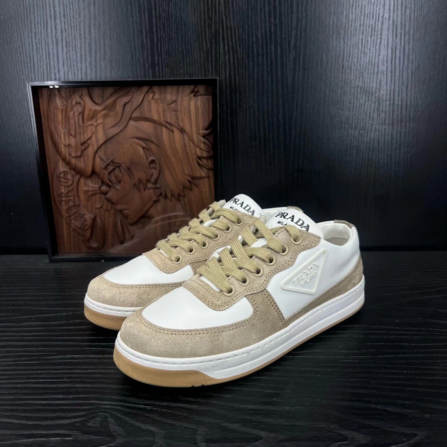 Prada PRADA Triangle Logo white brown sneakers 35 with box Mint Size US 4 / IT 34 - 1 Thumbnail