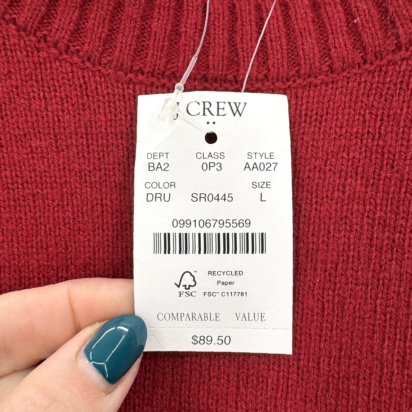 J.Crew J.Crew Sweater Mens Large Red Lambswool Blend Crewneck Knit Pullover Casual NWT Size US L / EU 52-54 / 3 - 5 Thumbnail