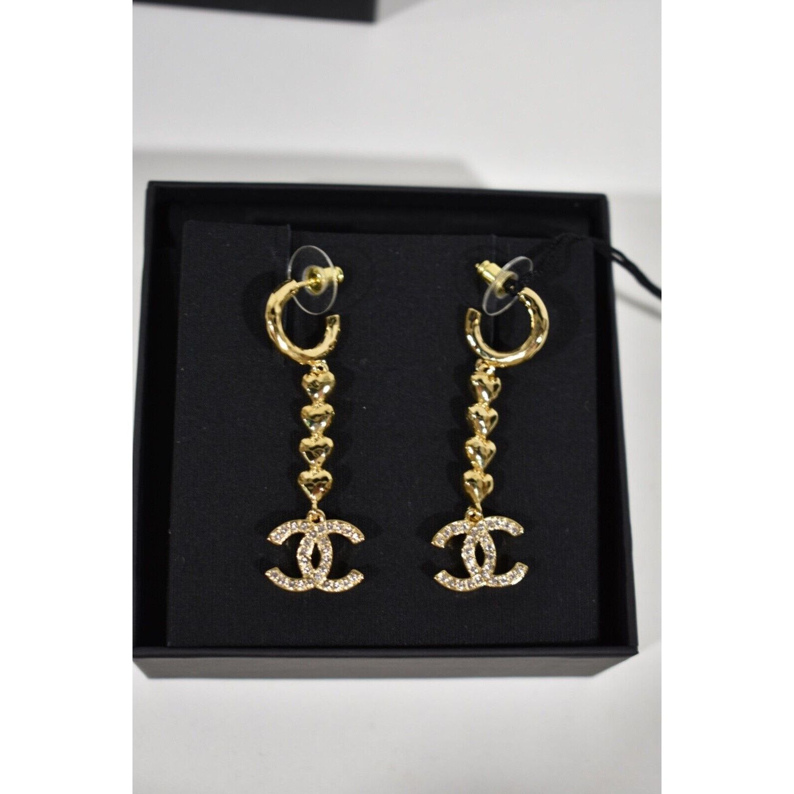 Chanel Chanel Heart Shape Gold Pendant Crystal Stud Drop Earrings Size ONE SIZE - 5 Thumbnail