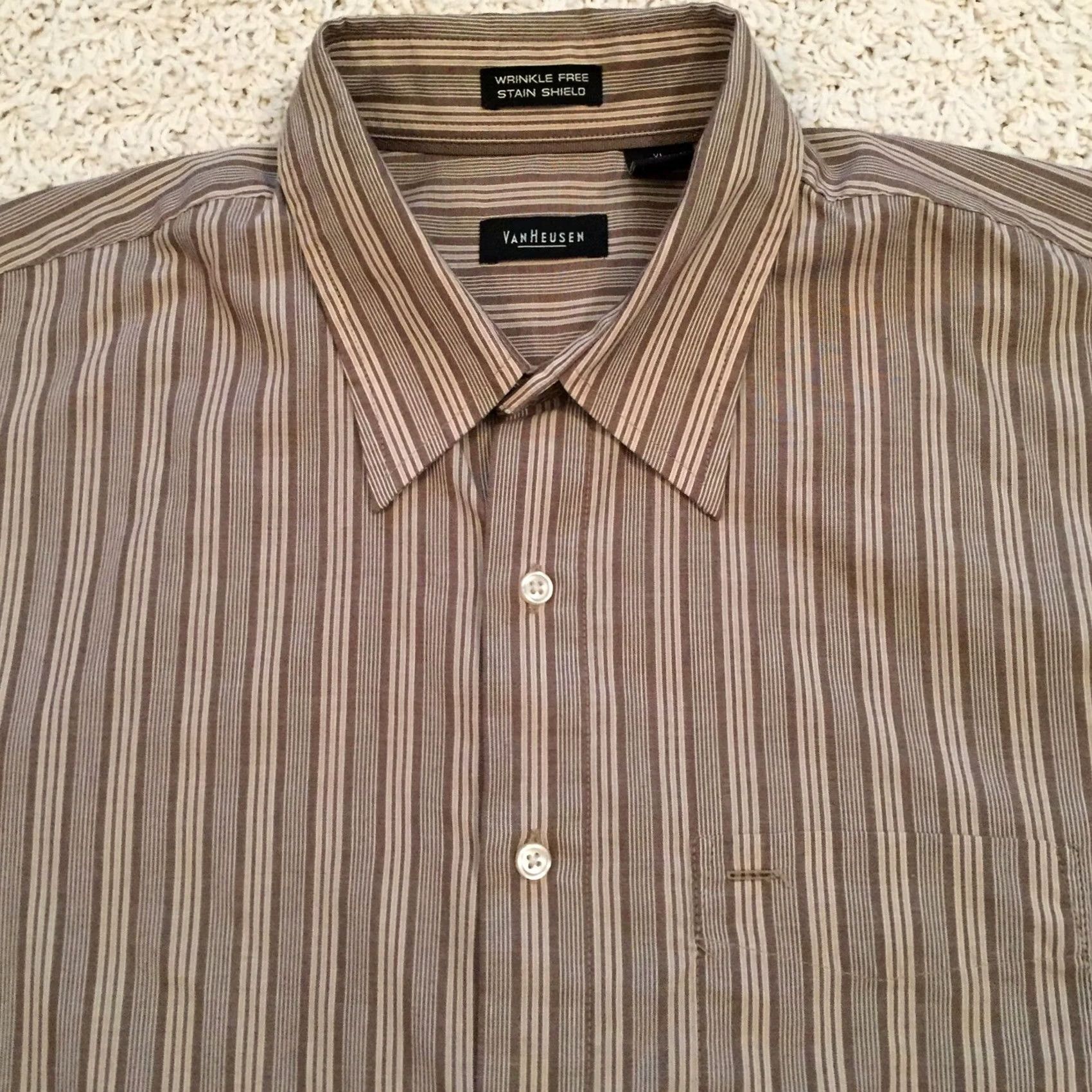 Van Heusen Van Heusen Shirt XL Beige Striped Long Sleeve Button Up Men's Size US XL / EU 56 / 4 - 3 Thumbnail