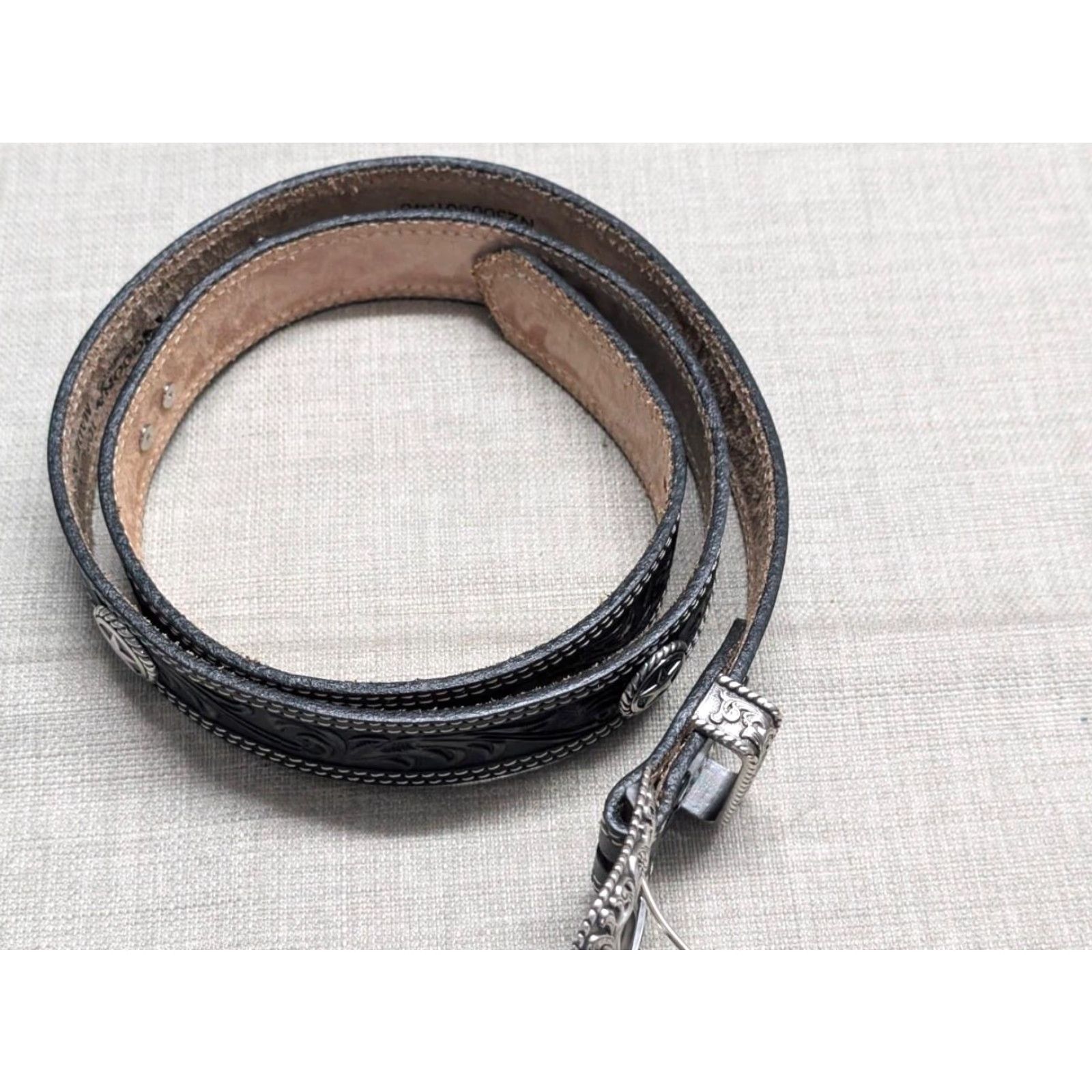 Vintage VINTAGE Nocona belt Western Leather 1-1/2" Buckle Concho Tooled 46 Men USA Brown Leather Western Belt Mens 46 TX Lone Star Concho Tooled 90s Size 46 - 7 Thumbnail