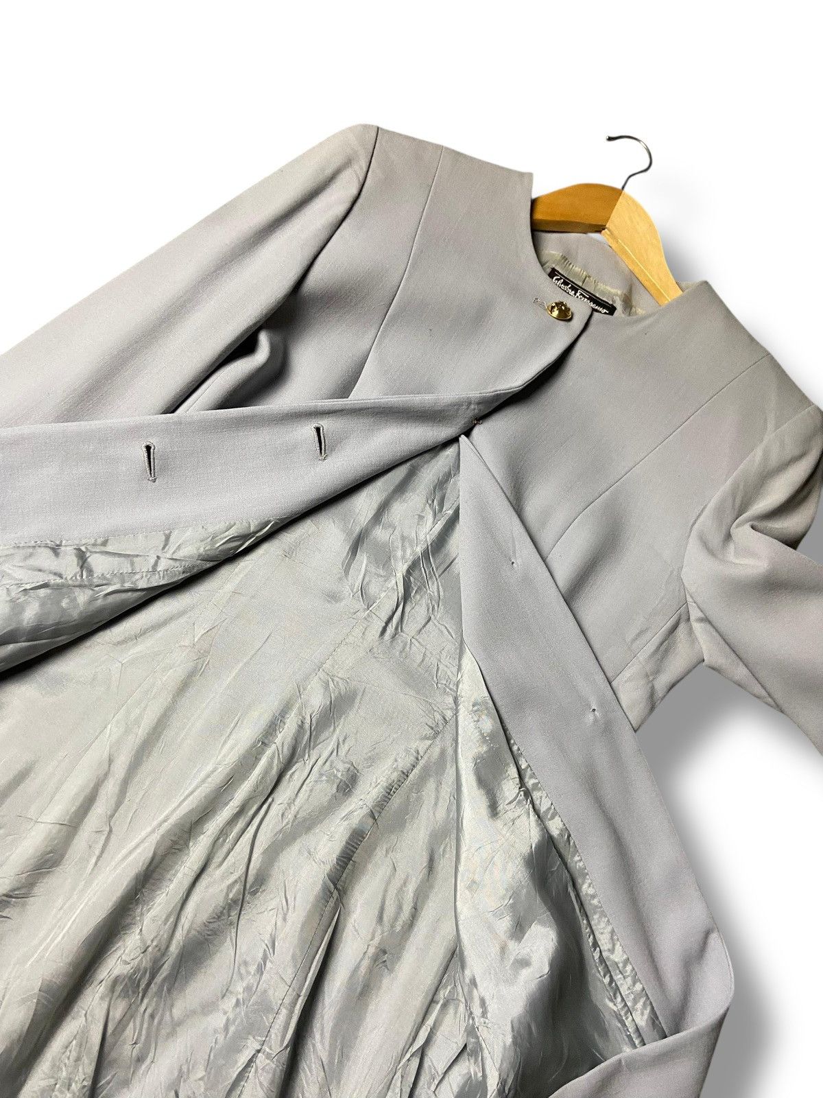 Salvatore Ferragamo Salvatore Ferragamo Dusty Blue Buttoned Coat (141) Size XXS / US 00 / IT 34 - 3 Thumbnail