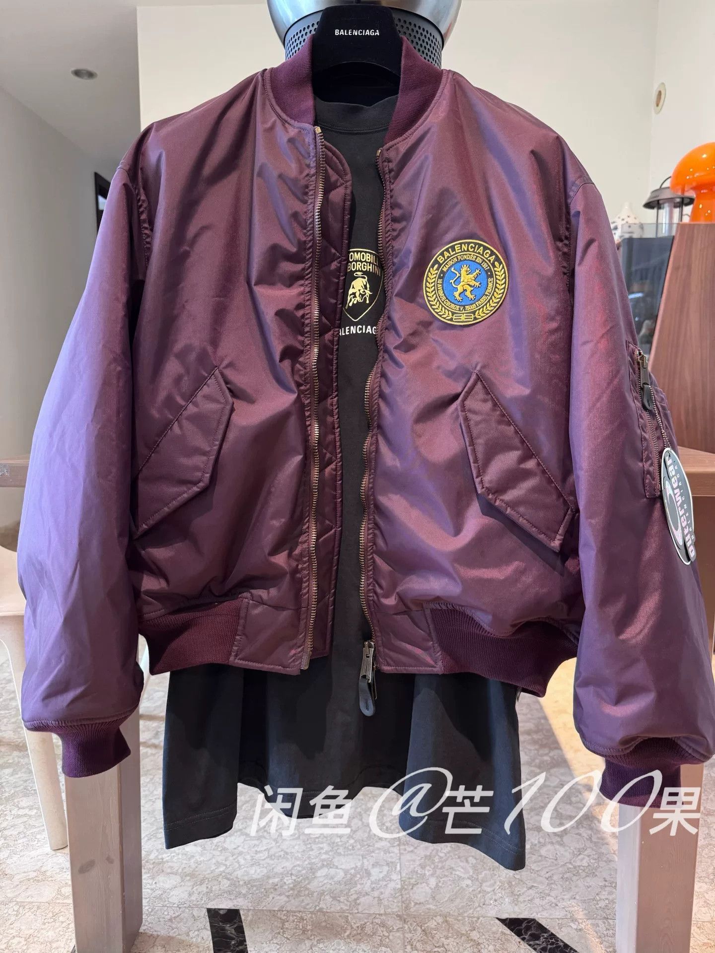Balenciaga Balenciaga 25 Burgundy Badge Bomber Jacket Size S / US 4 / IT 40 - 1 Thumbnail