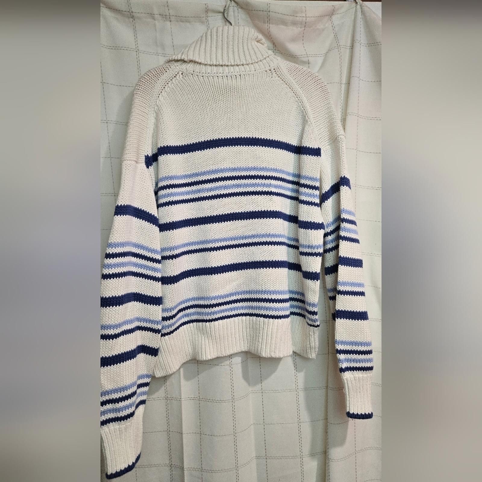 Madewell Madewell Ribbed Cotton Turtleneck Sweater in Stripe Size XL / US 12-14 / IT 48-50 - 9 Thumbnail