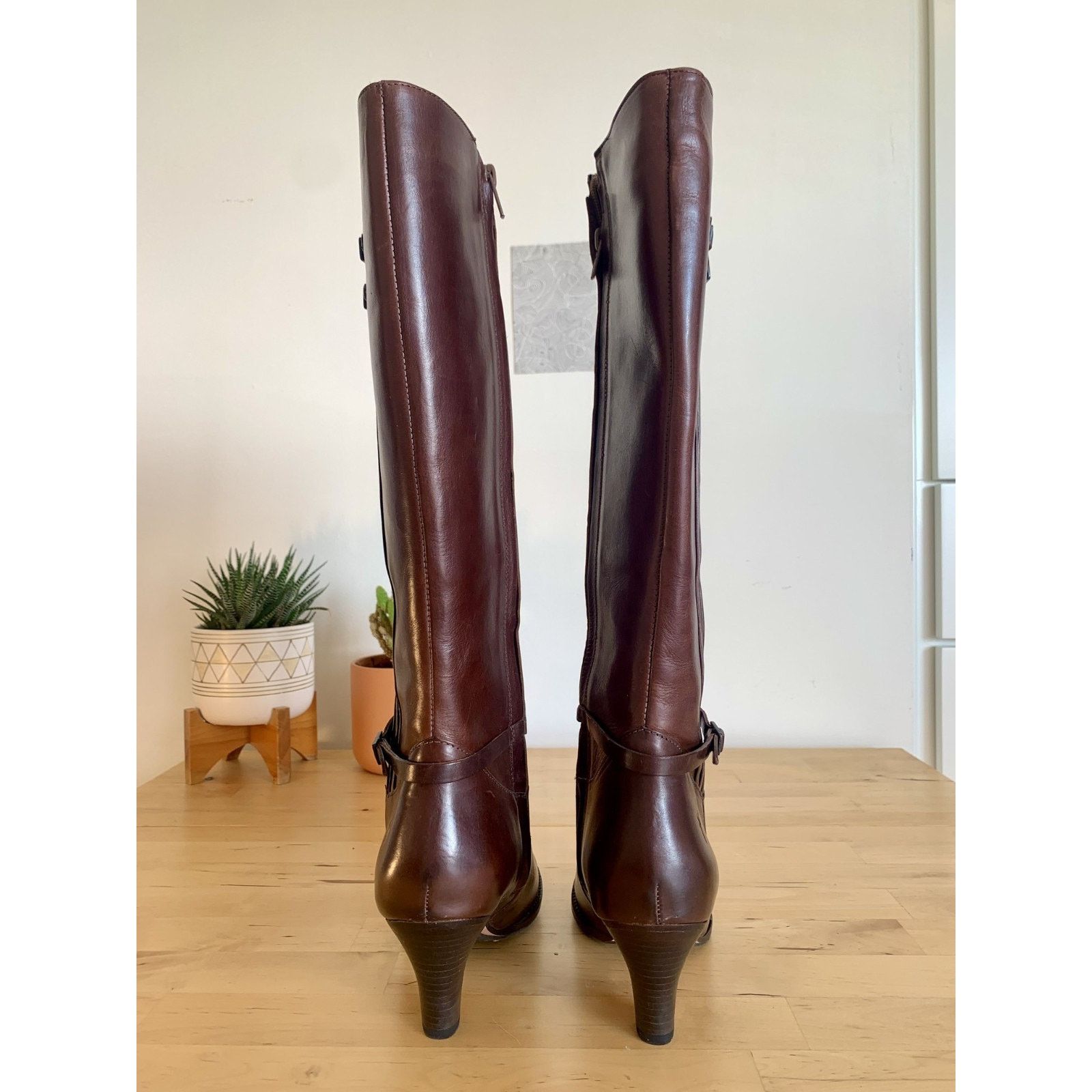 Frye NIB Frye Tina Pleat Knee High Brown Leather Boots Size 6 Size US 6 / IT 36 - 3 Thumbnail