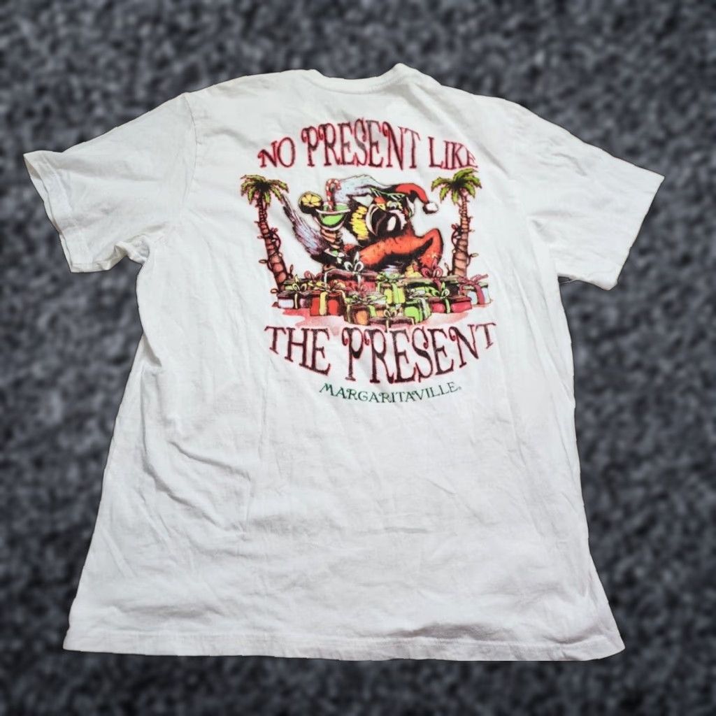 Vintage Margaritaville Graphic T Shirt Mens Large Ivory Holiday Parrot Design Crew Neck Short Sleeve 100% Cotton Unisex Adults Size US L / EU 52-54 / 3 - 1 Thumbnail