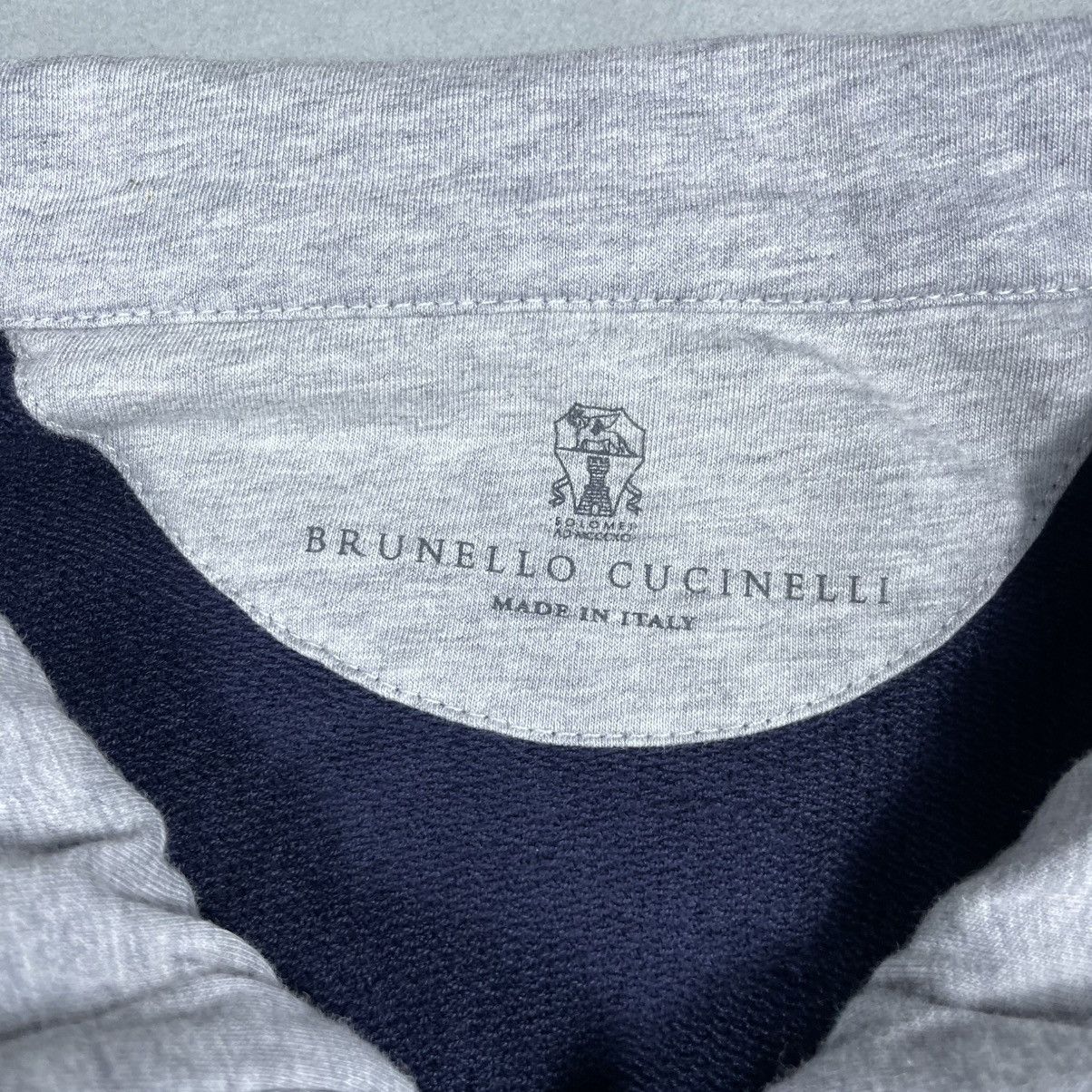 Brunello Cucinelli Logo-Print Two-Tone Cotton-Jersey Half-Zip Sweatshirt - Blue Size US XS / EU 42 / 0 - 4 Thumbnail