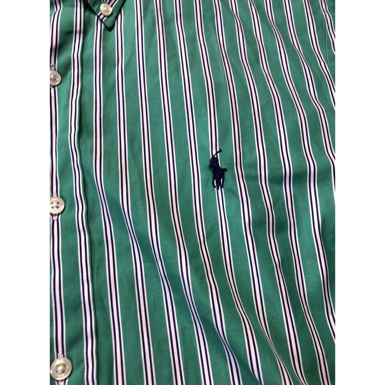 Ralph Lauren Ralph Lauren Dress Shirt Mens Large Green Stripe Slim Fit Button Down Cotton Size 42R - 3 Thumbnail
