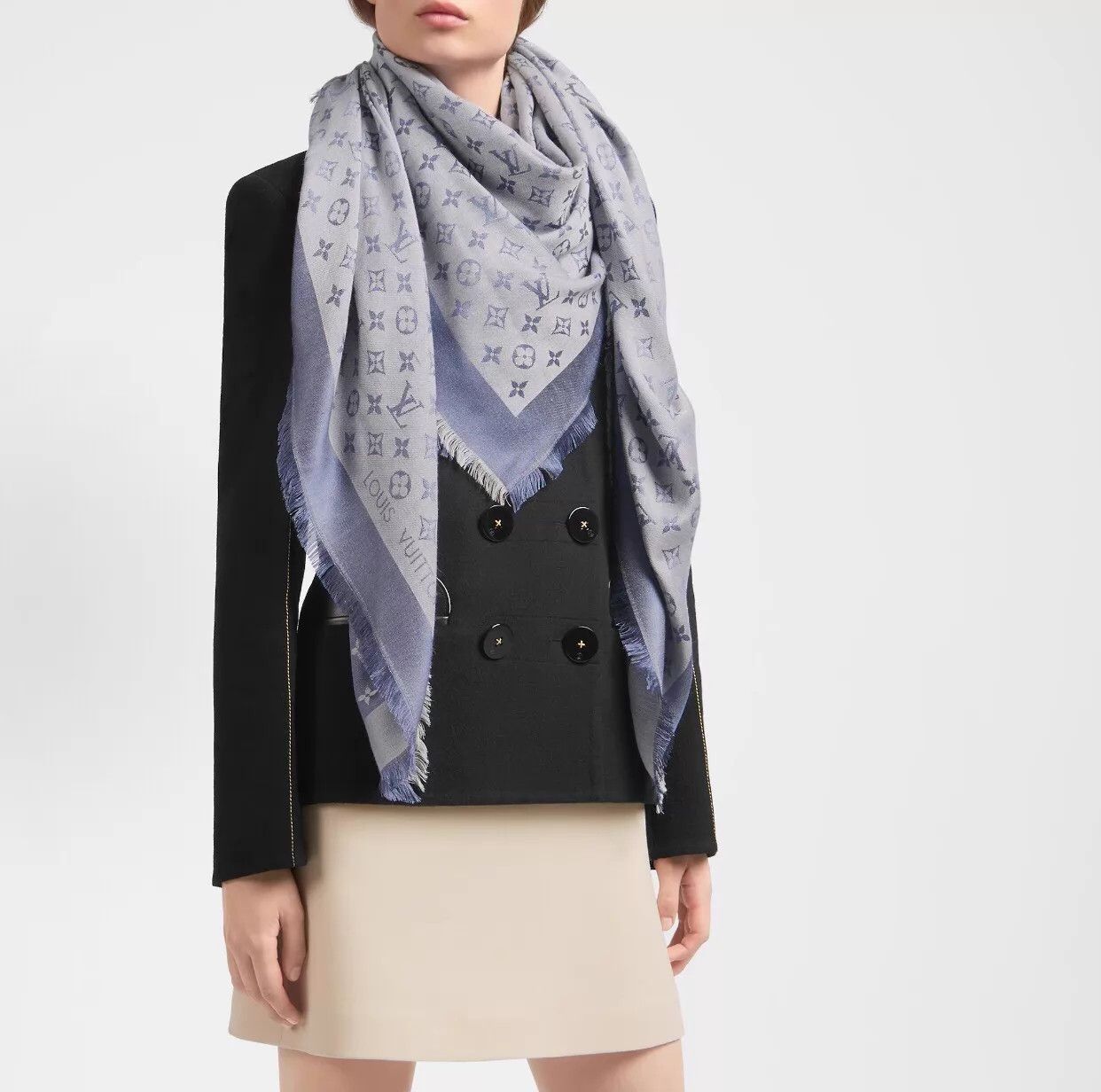 Louis Vuitton LV Monogram Blue White Wool Square Scarf 143x143cm New Size ONE SIZE - 2 Thumbnail