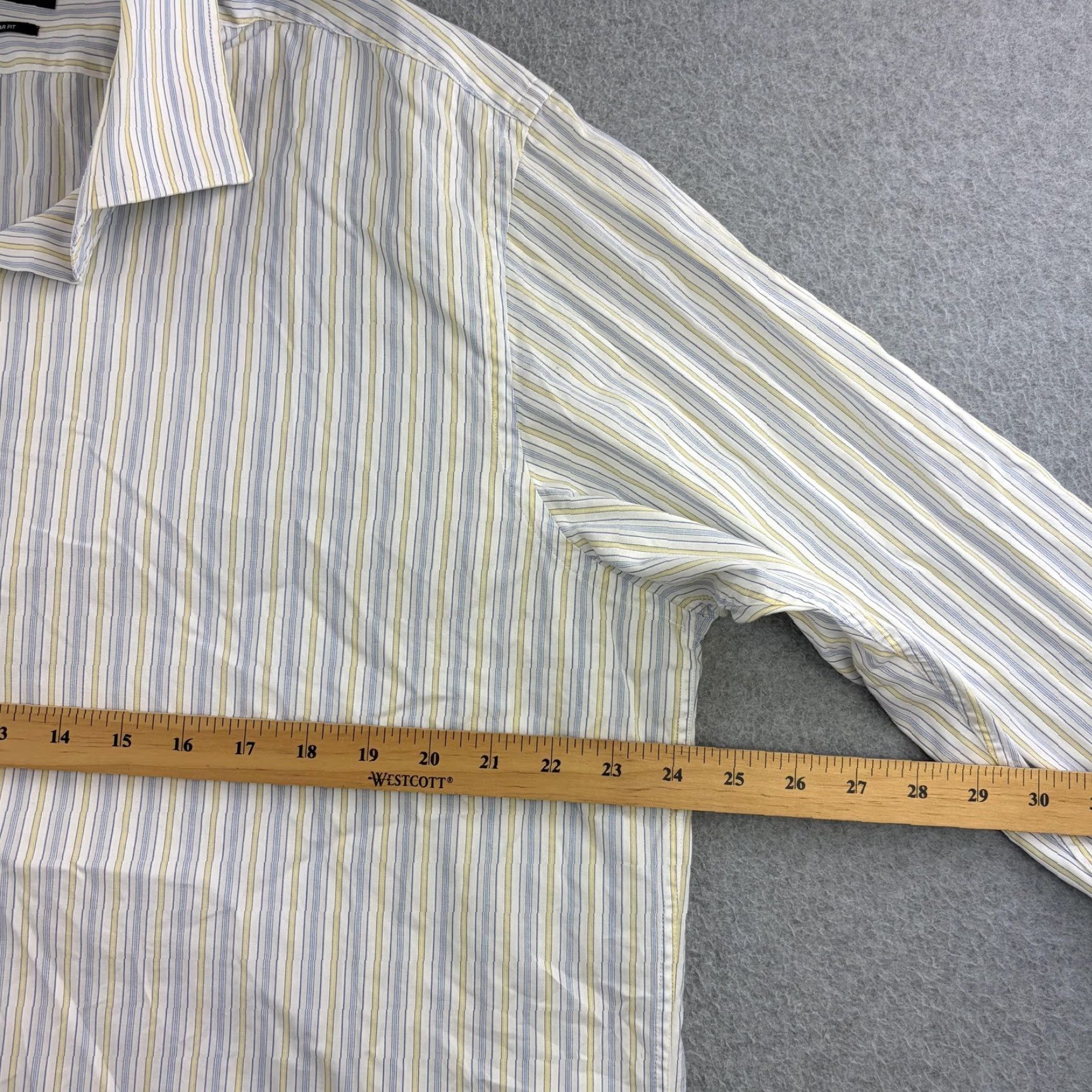 Hugo Boss HUGO BOSS Dress Shirt Mens 18 34/35 Blue Yellow Stripe Regular Fit Long Sleeve Shirt Size 48R - 2 Thumbnail