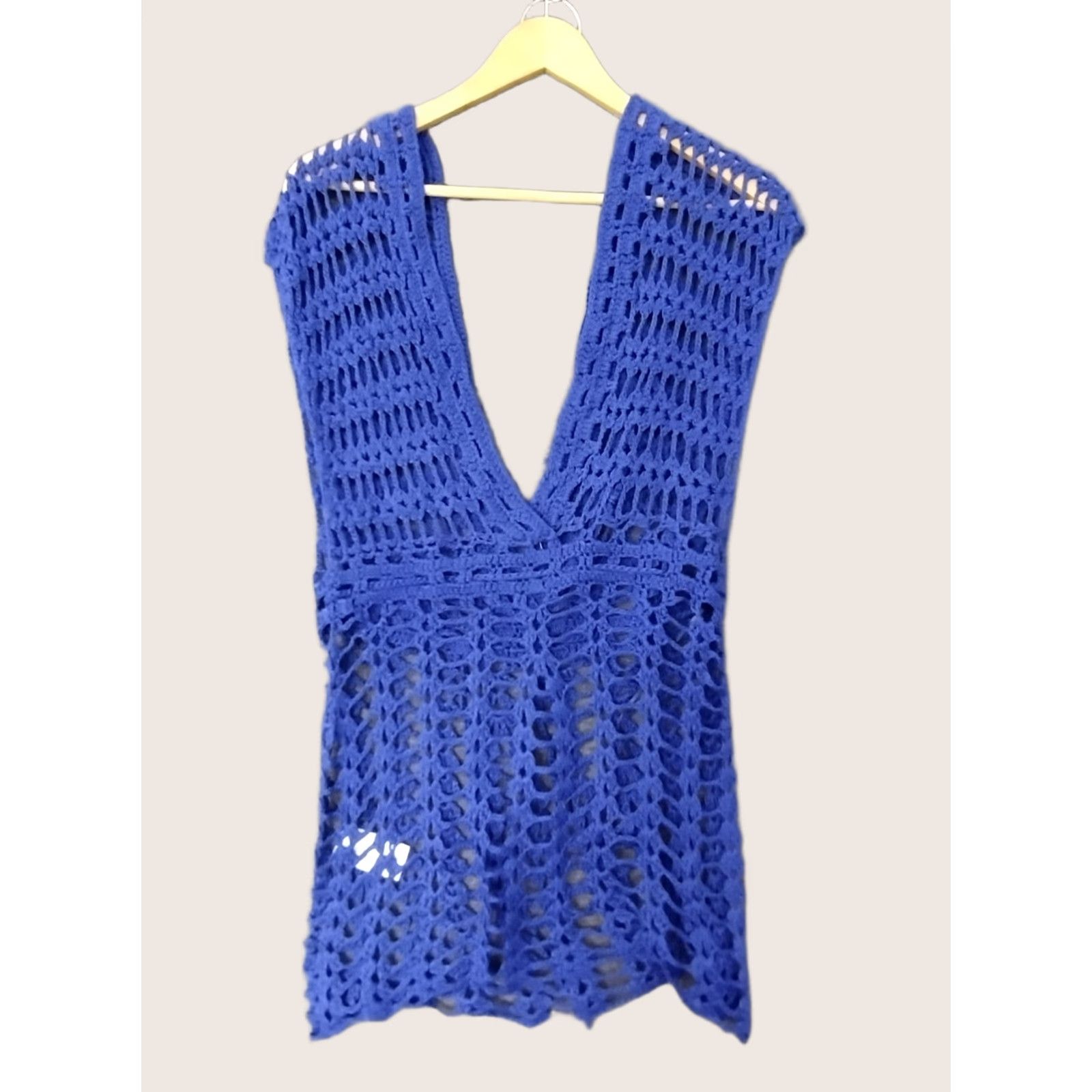 Vintage Codigo Crochet Knitted Blue V-Neck Beach Mini Dress M Size M / US 6-8 / IT 42-44 - 1 Thumbnail