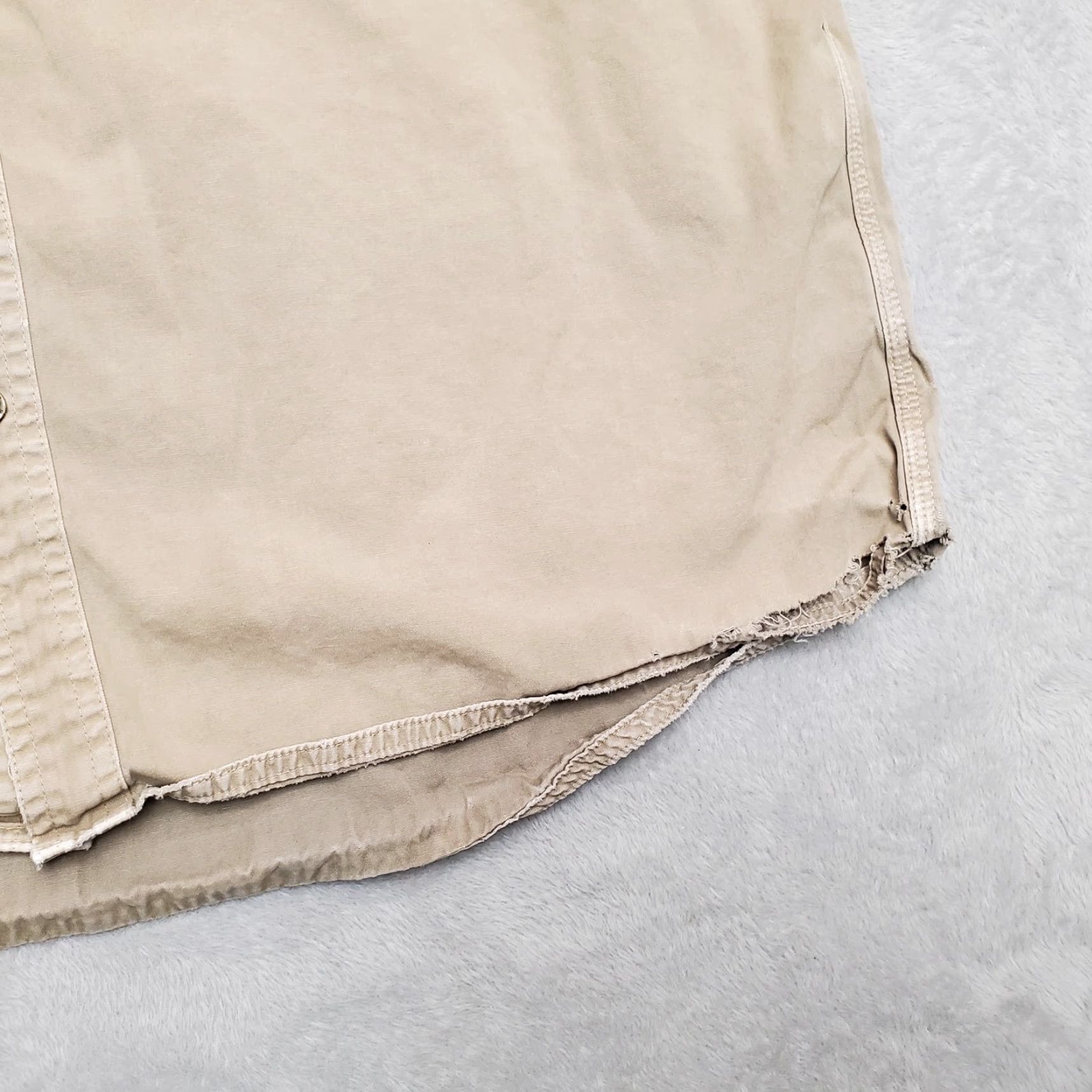 Vintage Schnees Shirt Mens L Khaki Canvas Outdoor Casual Cut Sleeves Distressed Work Button-Up Cotton Canvas Size US L / EU 52-54 / 3 - 5 Thumbnail