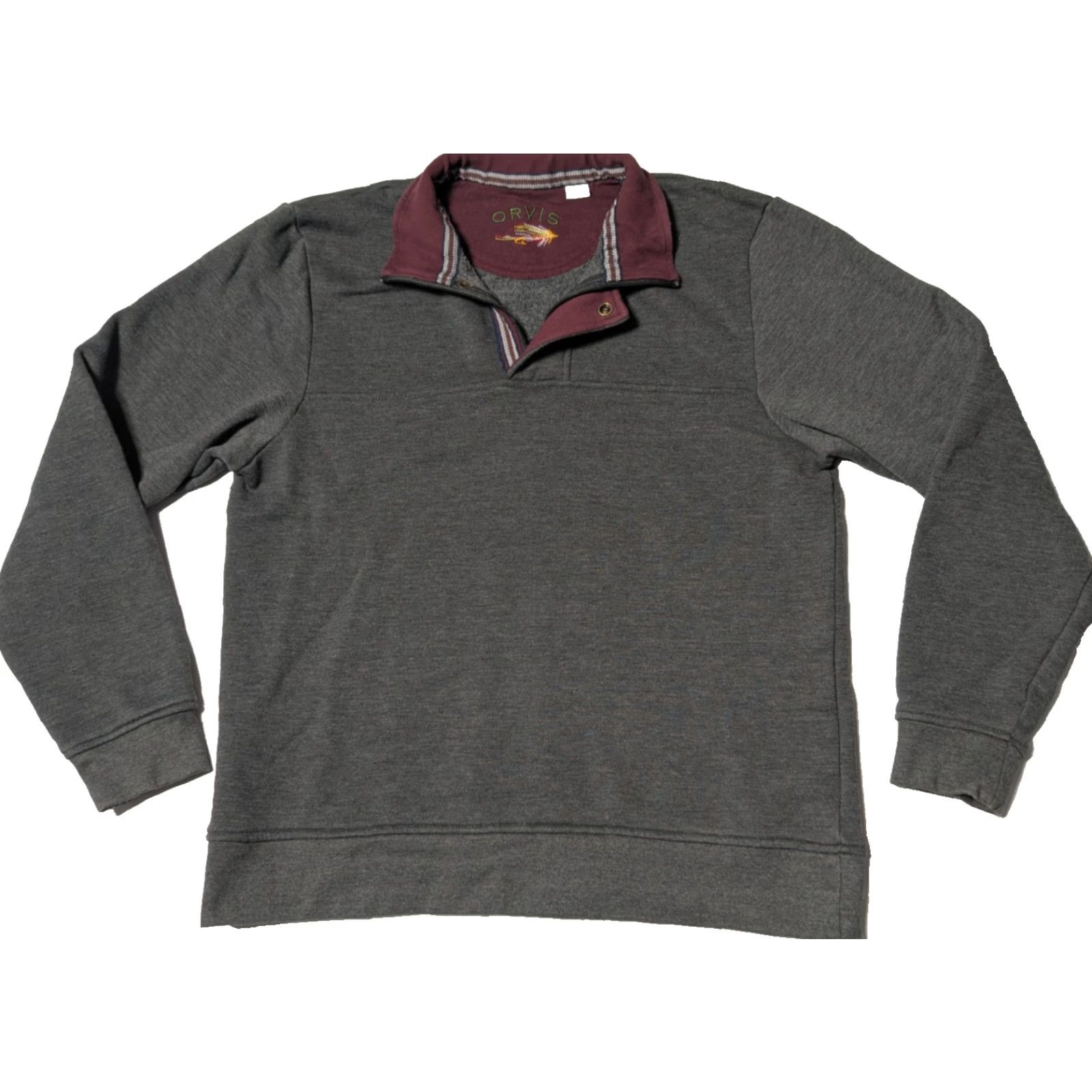 Orvis ORVIS Men Medium Gray Cotton Blend 1/4 Zip Signature Fleece Lined Sweatshirt Size US M / EU 48-50 / 2 - 2 Thumbnail