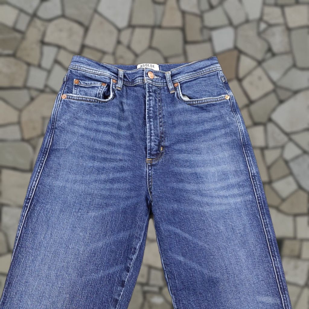 Agolde VINTAGE? No—Wait, item not vintage. AGOLDE Jeans Womens 28 Blue Denim High Rise Straight Crop Distressed Raw Hem Jeans Size 28" / US 6 / IT 42 - 1 Thumbnail