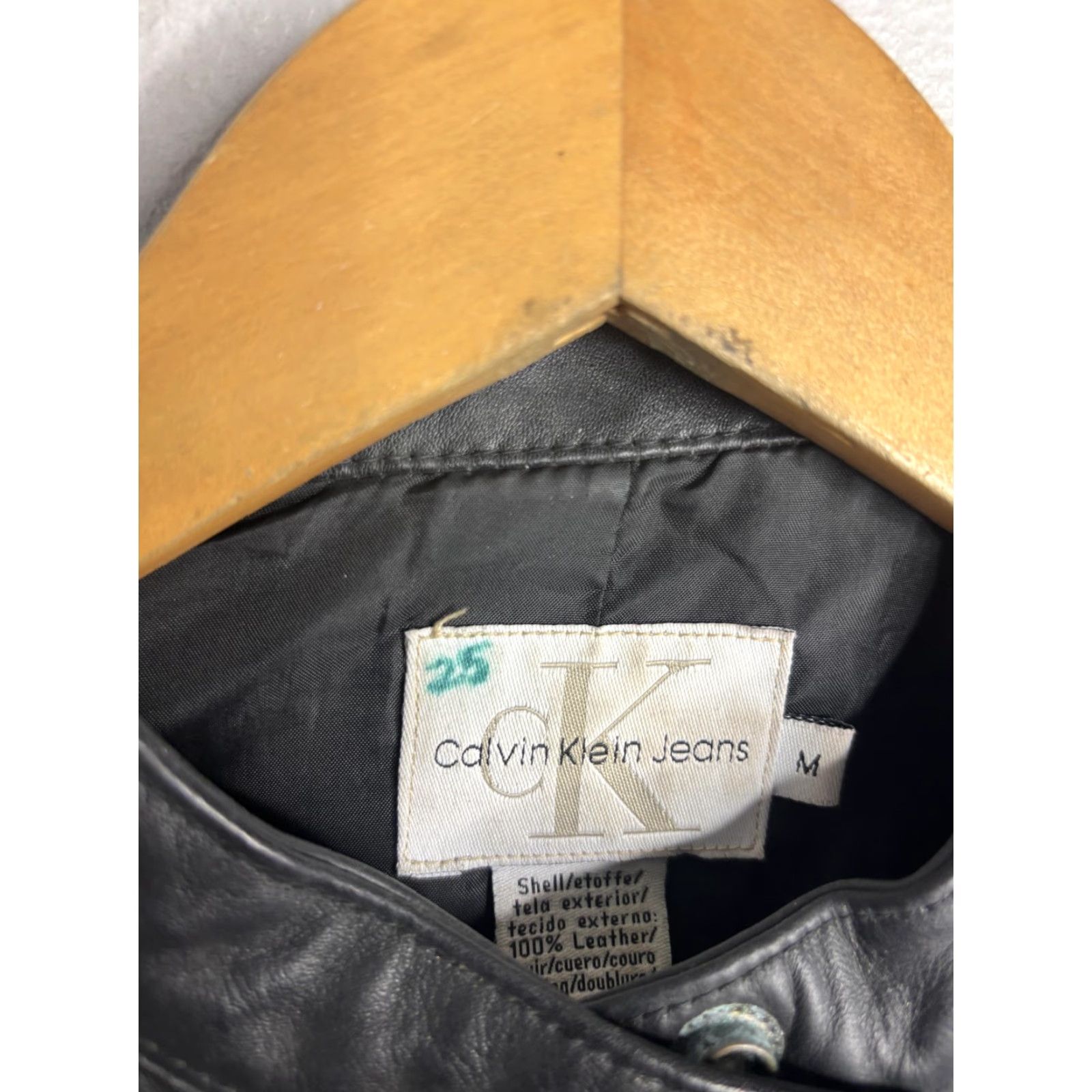 Vintage Calvin Klein Jeans Jacket Womens Medium Black Leather Moto Full Zip Biker Collar Size 32" / US 10 / IT 46 - 4 Thumbnail