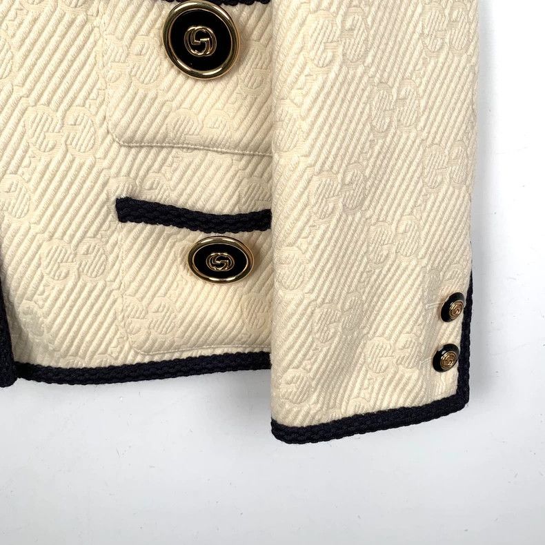 Gucci Gucci Beige logo old flower full print V-neck wool small fr Size US XXS / EU 40 - 4 Thumbnail