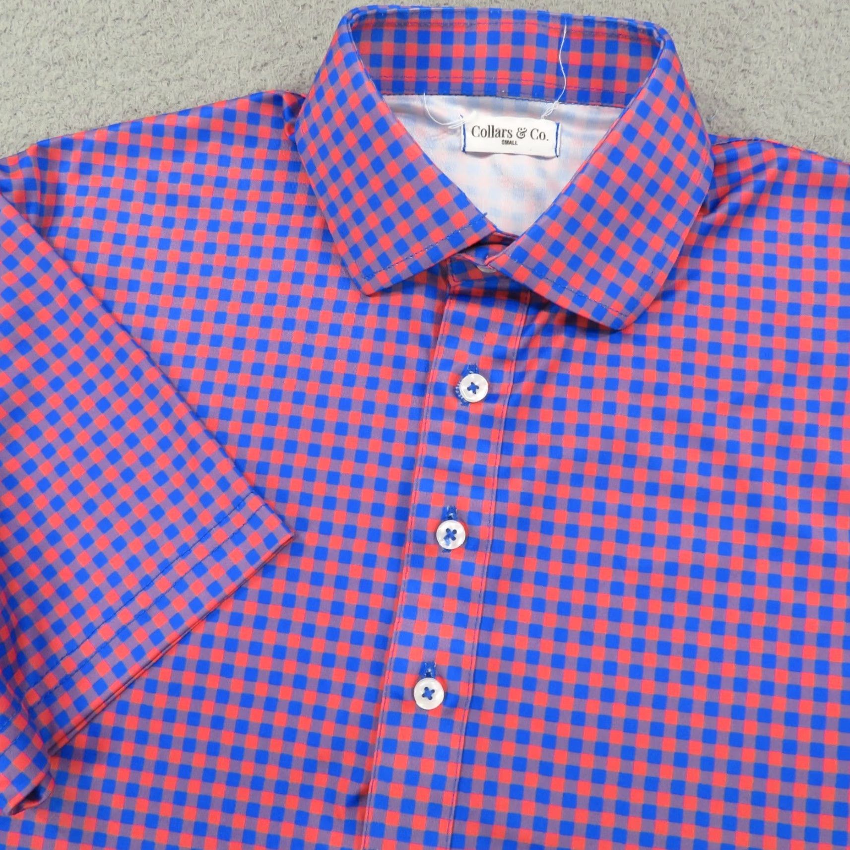 CO Collars & Co Polo Shirt Mens Blue Red Short Sleeve Collared Button-Up Gingham Check Dress Office Golf Modern Classic Size US S / EU 44-46 / 1 - 2 Thumbnail