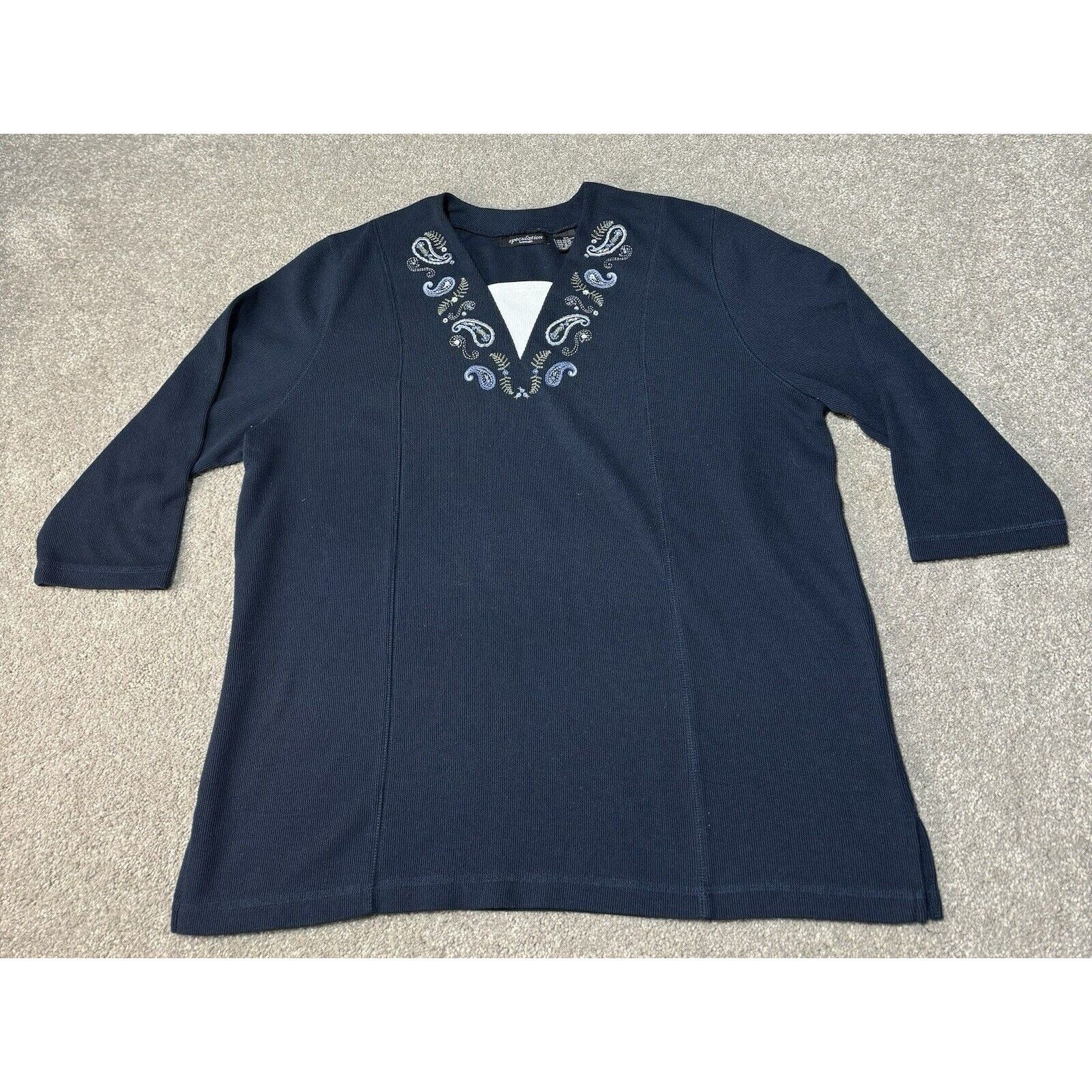 Other 90s Y2K Top Womens Plus Size 2X Ribbed Embroidered Paisley Size XXL / US 16-18 / IT 52-54 - 1 Thumbnail