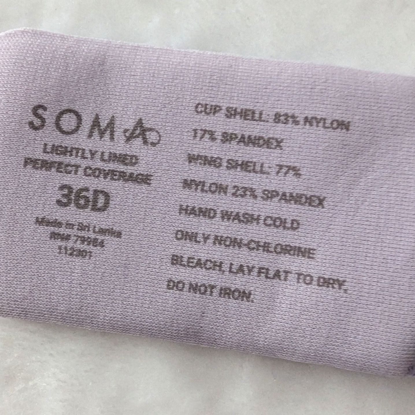 Vintage Soma Full Coverage Bra 36D Lavender Lace Underwire Lightly Lined Women's Womens Lace Adjustable Straps Nyl on Spandex, Hook & Eye (36D) Size ONE SIZE - 7 Thumbnail
