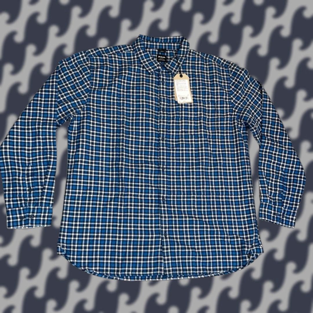 Prana PrAna Los Feliz Flannel Shirt Admiral Blue White Plaid Men’s XXL Slim Fit NWT Size US XXL / EU 58 / 5 - 1 Thumbnail