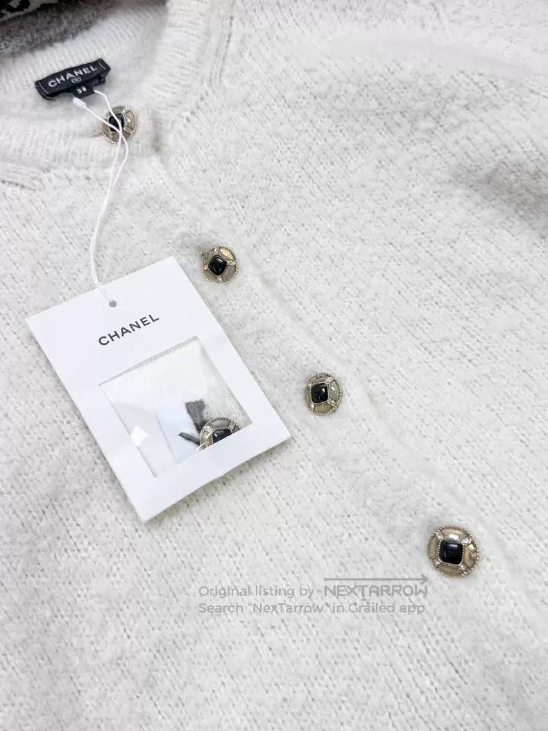 Chanel Chanel Milky white brown edge cashmere knitted cardigan ja Size XS / US 0-2 / IT 36-38 - 4 Thumbnail