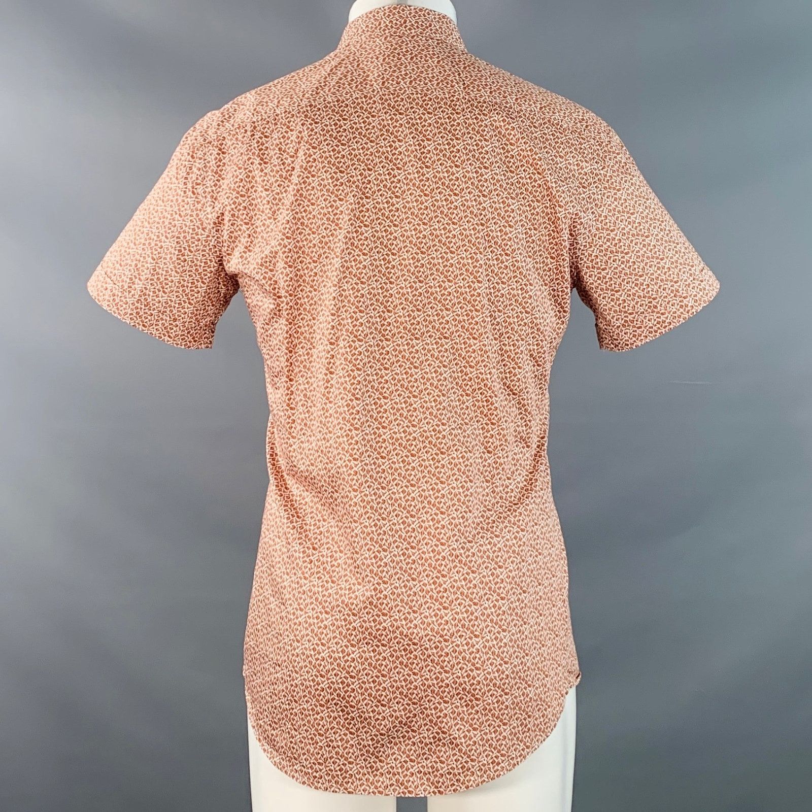 Ermenegildo Zegna Size M White Rust Abstract Cotton Short Sleeve Shirt Size US M / EU 48-50 / 2 - 4 Thumbnail