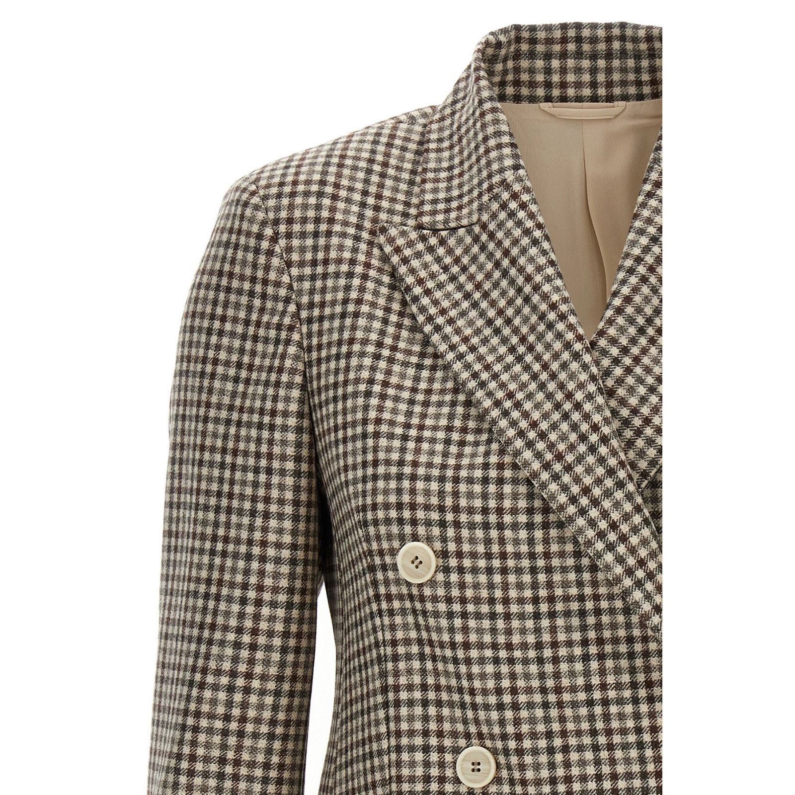Brunello Cucinelli BRUNELLO CUCINELLI $6100 Beige Check Wool Blazer Jacket New Size M / US 6-8 / IT 42-44 - 3 Thumbnail