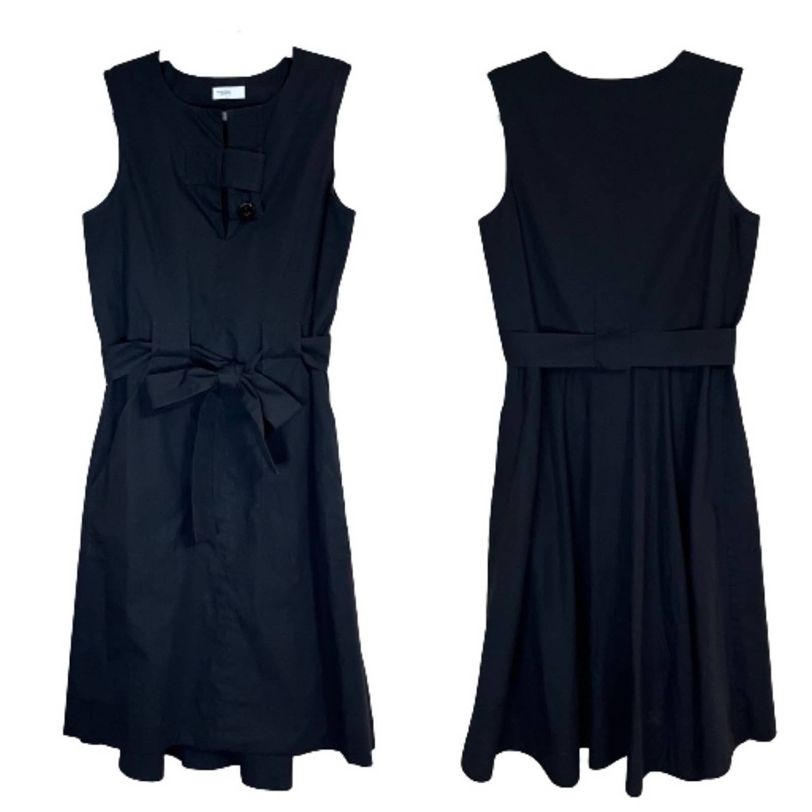 image of Rosetta Getty Poplin A-Line Belted Sleeveless Dress Black, Women's (Size Medium)