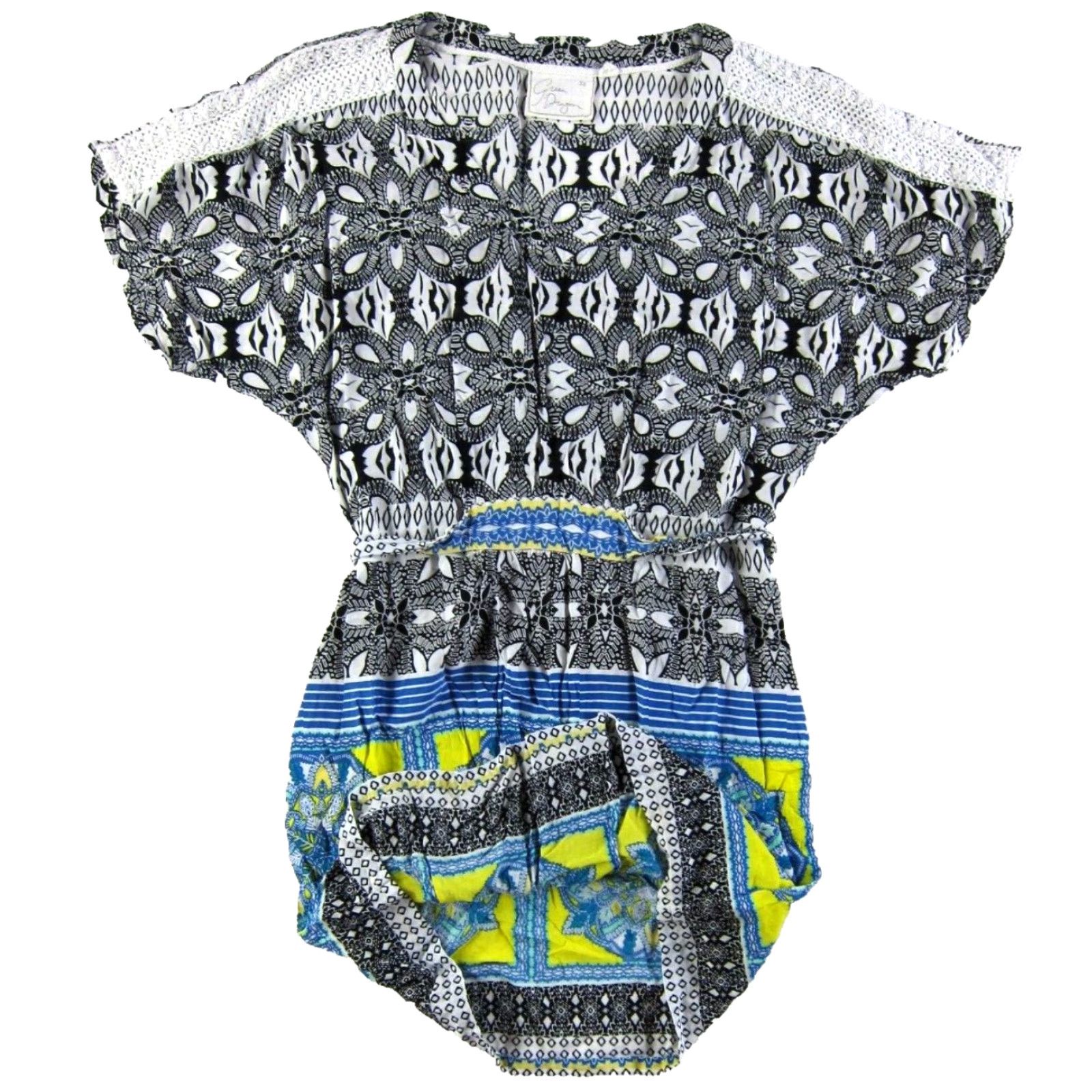 Vintage Green Dragon Rayon Black White Blue Yellow Paisley Floral V-Neck Sheath Dress XS Size XS / US 0-2 / IT 36-38 - 6 Thumbnail