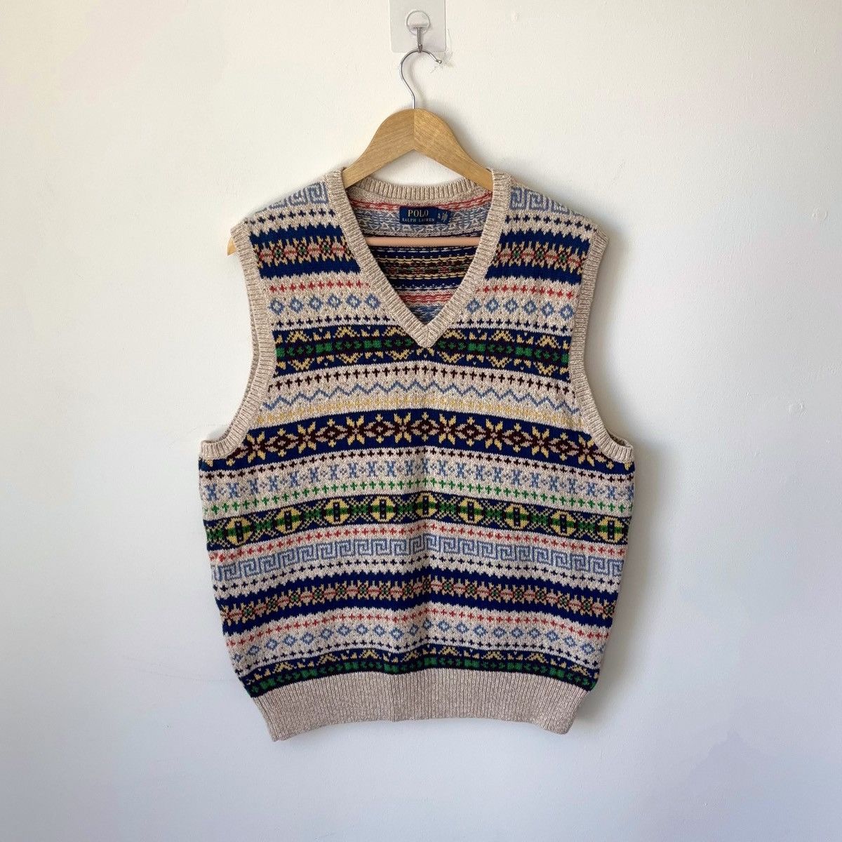 Polo Ralph Lauren Cashmere Linen Blend Fair Isle Sweater Vest V-Neck Size US XL / EU 56 / 4 - 1 Thumbnail