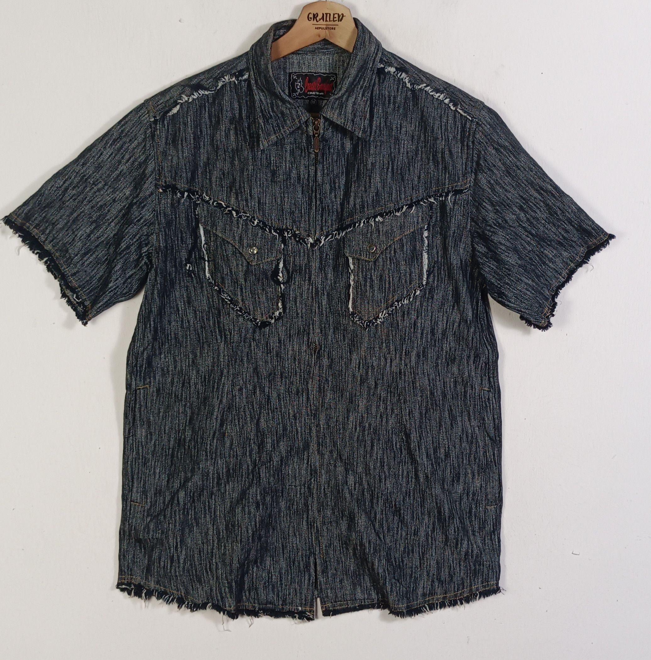 Japanese Brand Crate Barefost Distressed Style Western Denim Shirt Size US M / EU 48-50 / 2 - 1 Thumbnail