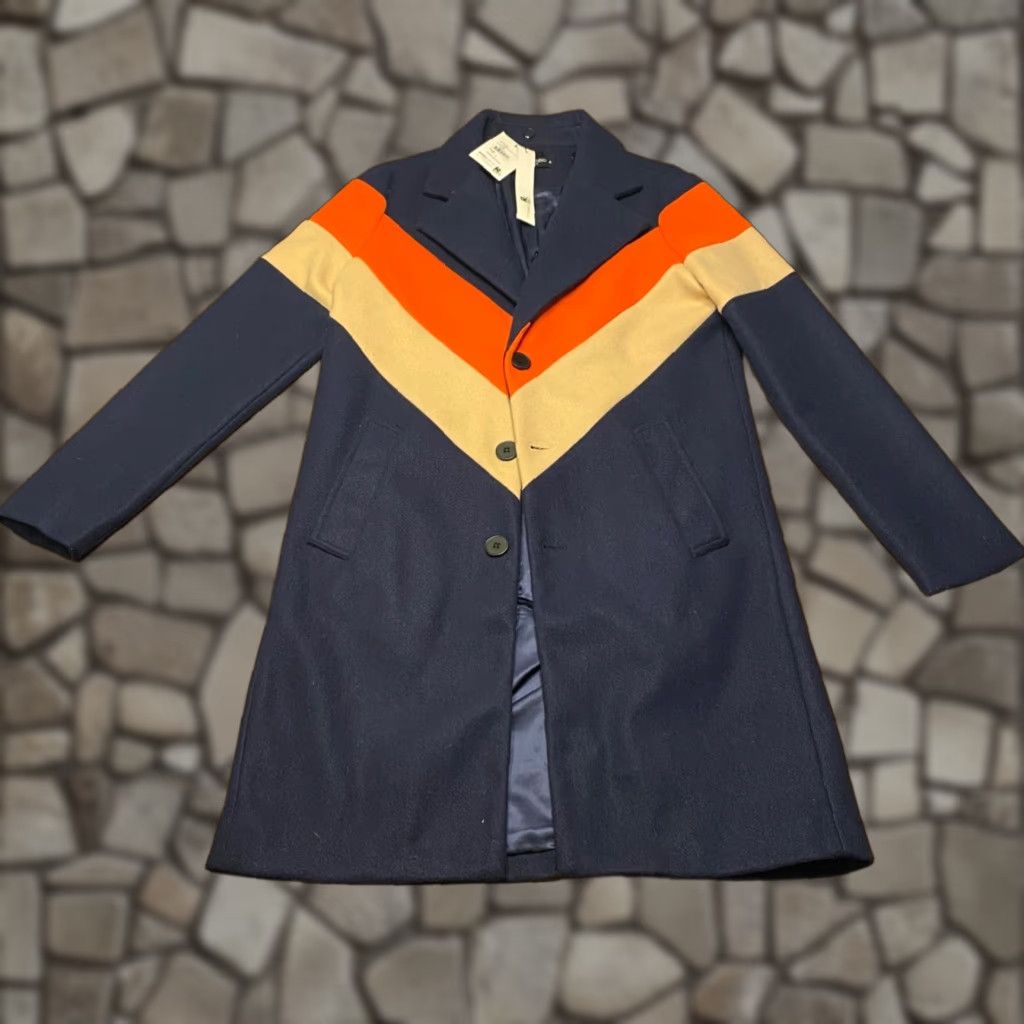 Vintage ROKU STUDIO Mens Small Navy Blue Orange Brown Peacoat Blazer Coat Jacket NEW Size 36R - 1 Thumbnail