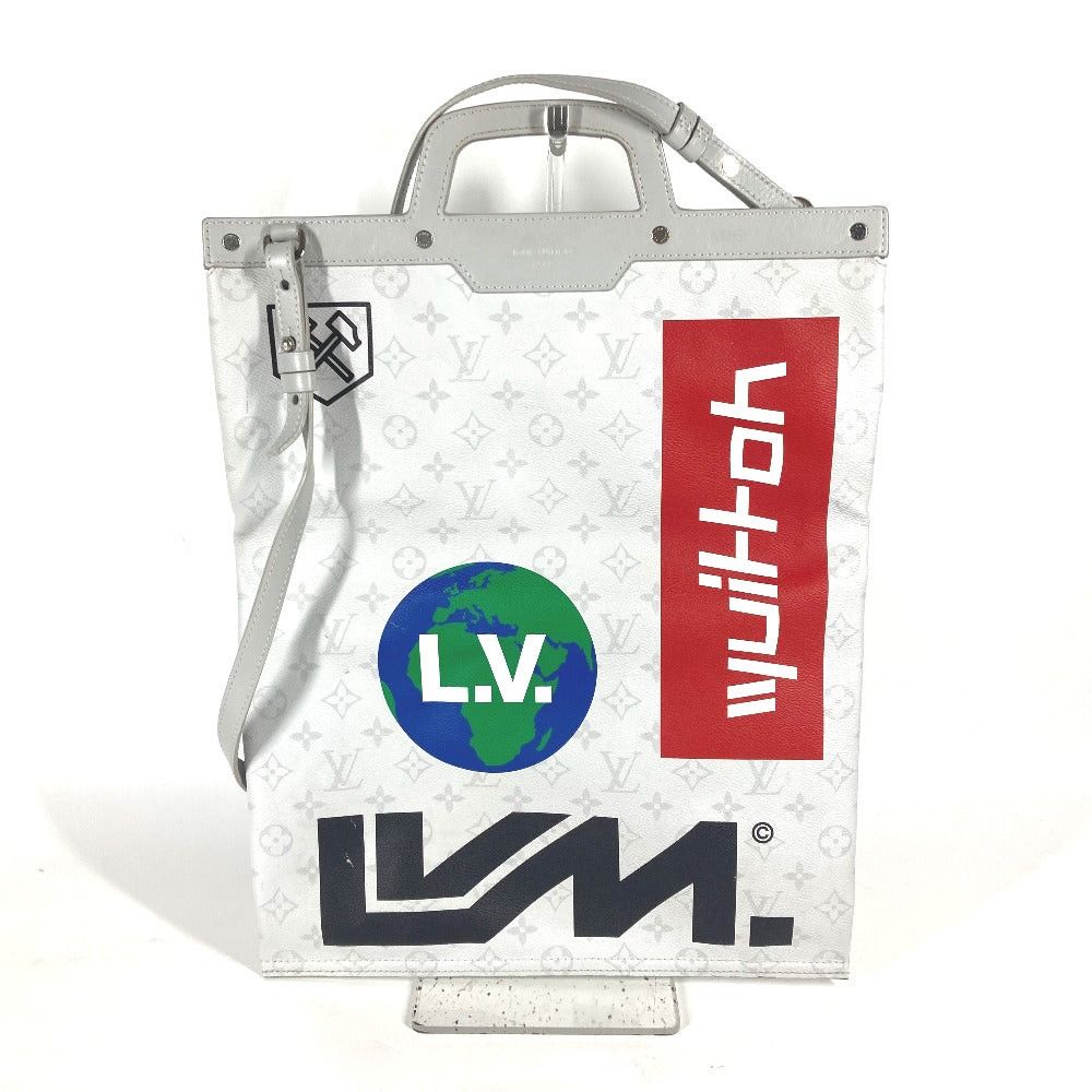 Louis Vuitton M44627 Monogram White Flat Vertical Tote 2 Way Bag Briefcase Shoulder Diagonal Hanging (E.g. Of A Rocket) Canvas Men