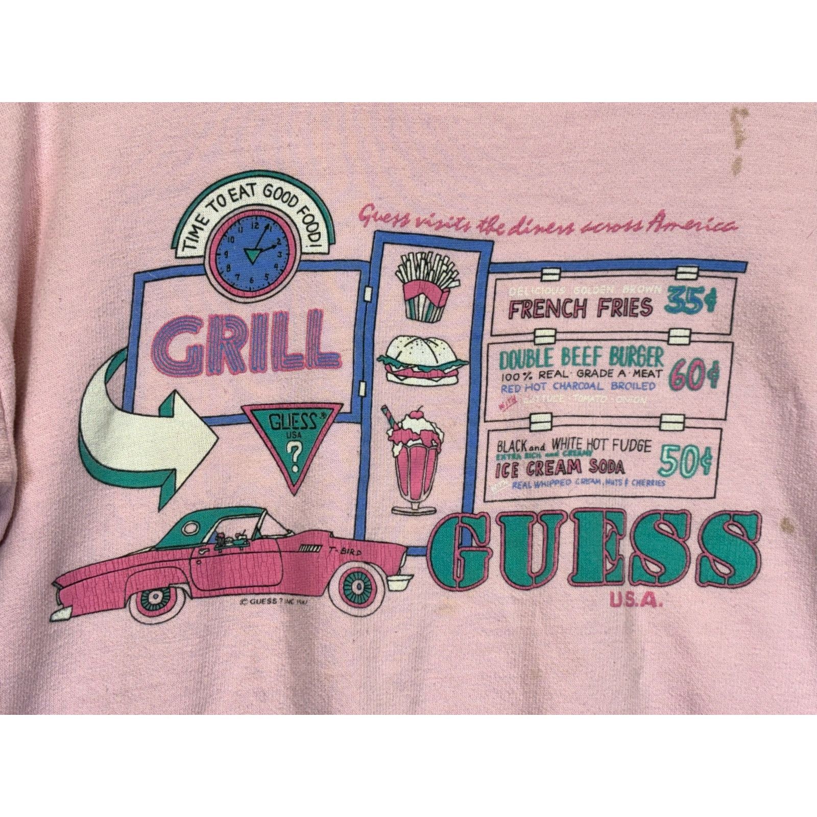 Guess Vintage Guess Diner Grill Pink Crewneck Sweatshirt USA Made Size L / US 10 / IT 46 - 9 Thumbnail