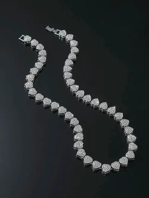 Jewelry × Vintage Retro Punk Rhinestone Necklace Chain Heart Size ONE SIZE - 2 Thumbnail