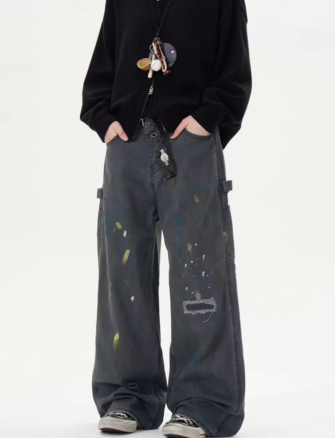 Jean × Vintage Vintage Ink Splashed Washed Distressed Jeans Size US 29 - 1 Thumbnail