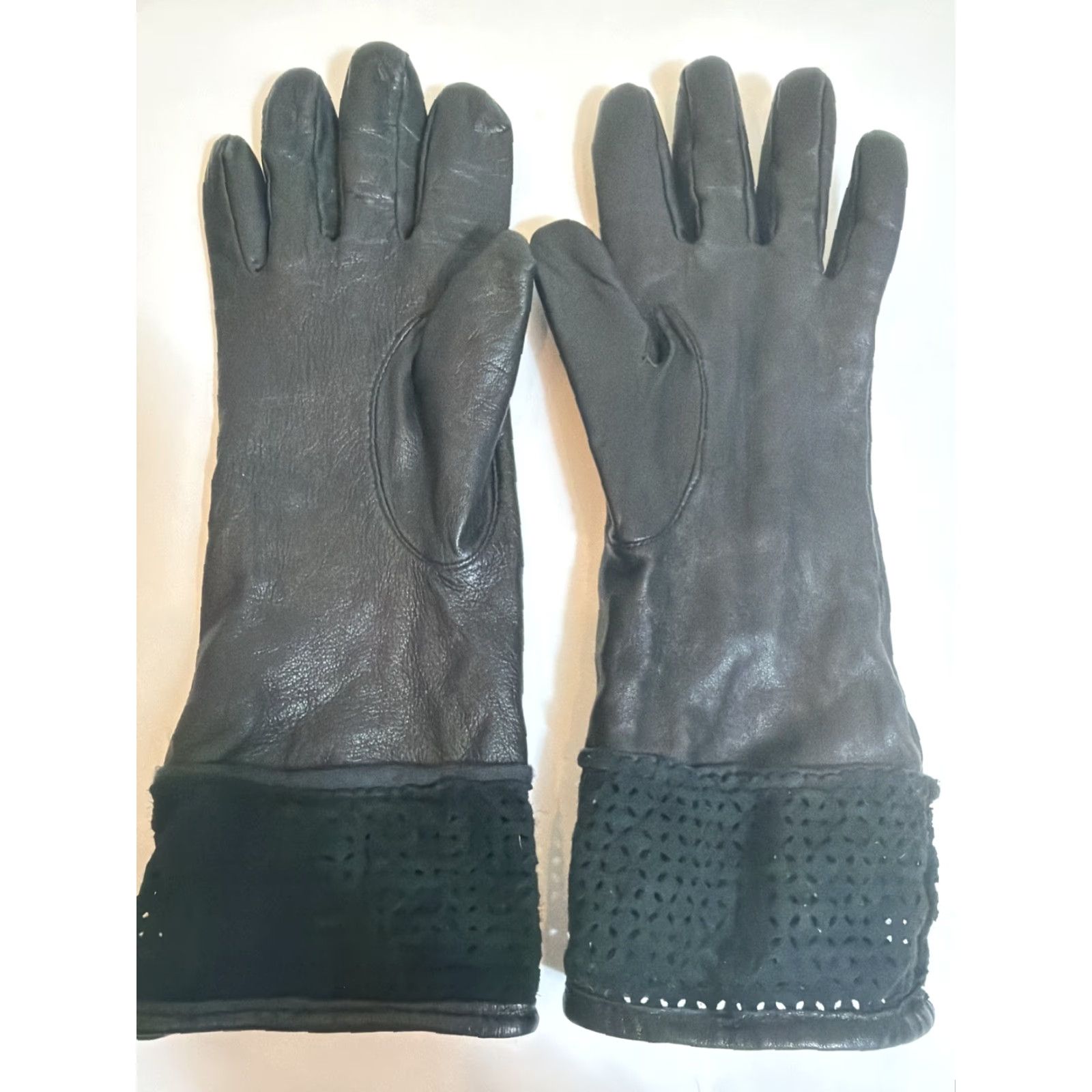 Vintage VINTAGE Grandoe leather gloves Women’s Large Black Glove Wrist Lining Polyester Nylon Eyelet Womens Size ONE SIZE - 6 Thumbnail