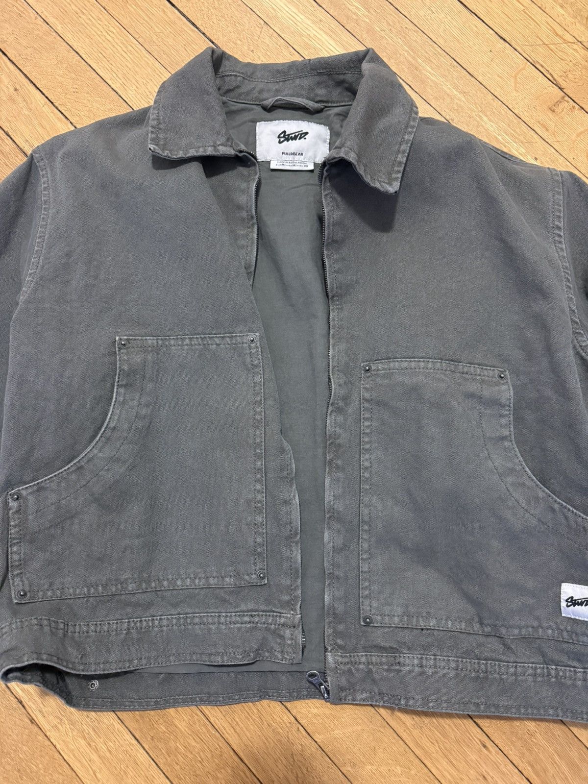 Pull & Bear Pull&Bear washed denim worker jacket in khaki Size US M / EU 48-50 / 2 - 3 Thumbnail