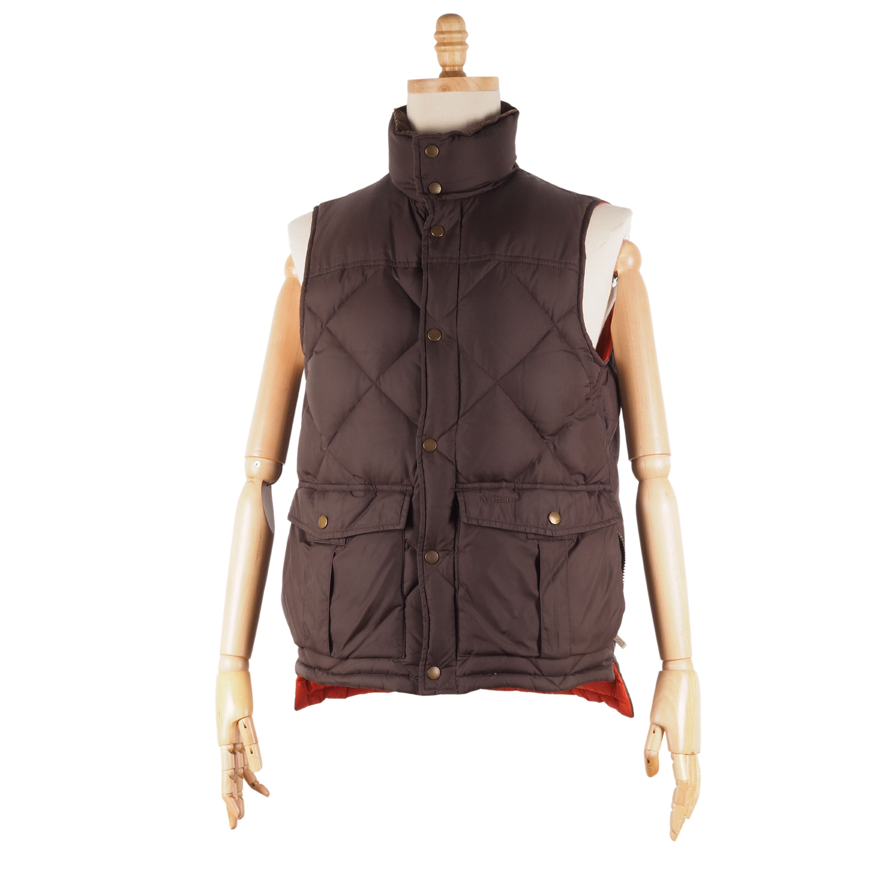 image of Barbour Men's Down Explorer Gilet Quilted Puffer Vest Jacket in Brown (Size Small)