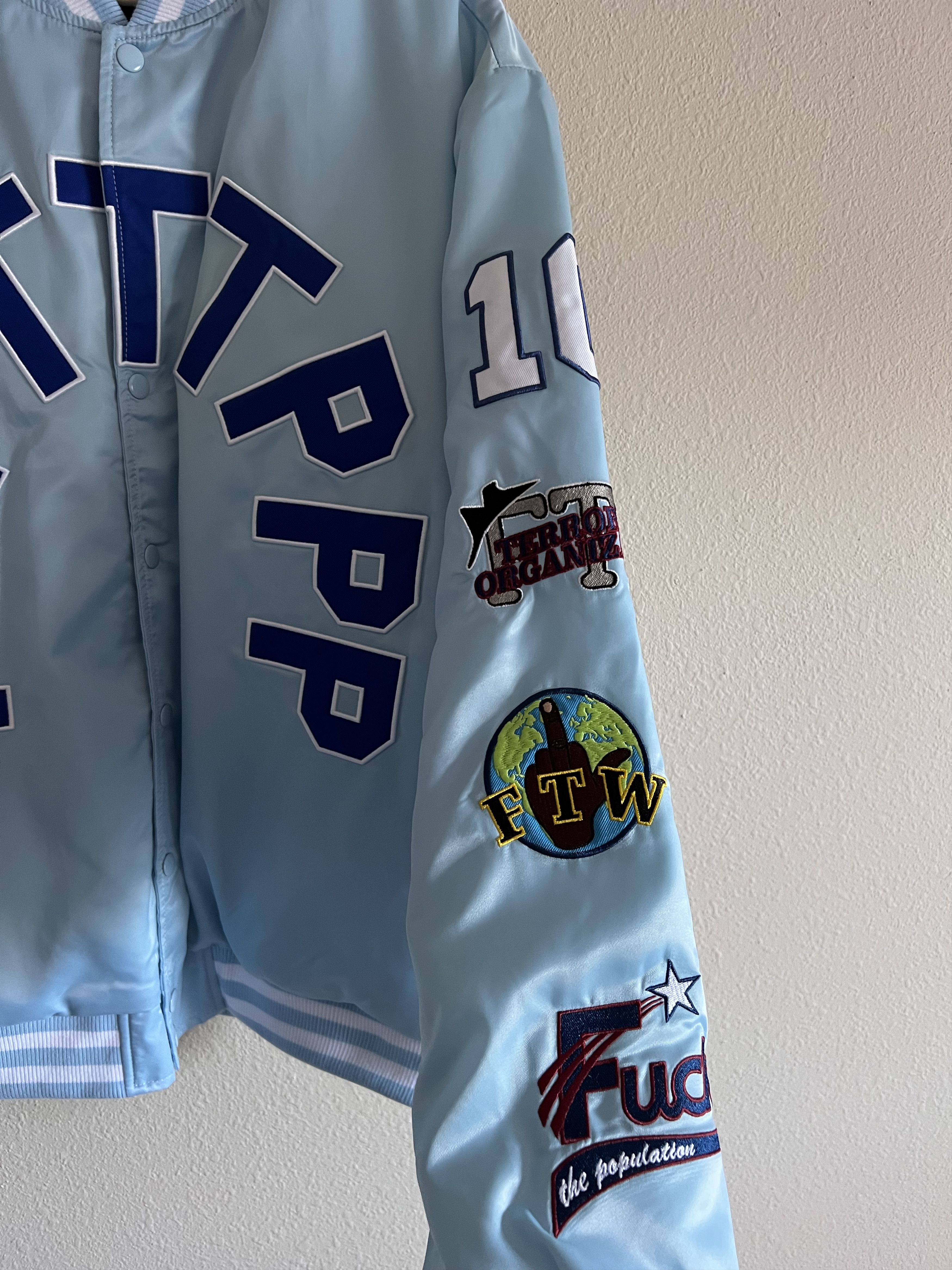 Fuck The Population FTP League Varsity Jacket in Light Blue Size US XL / EU 56 / 4 - 4 Thumbnail