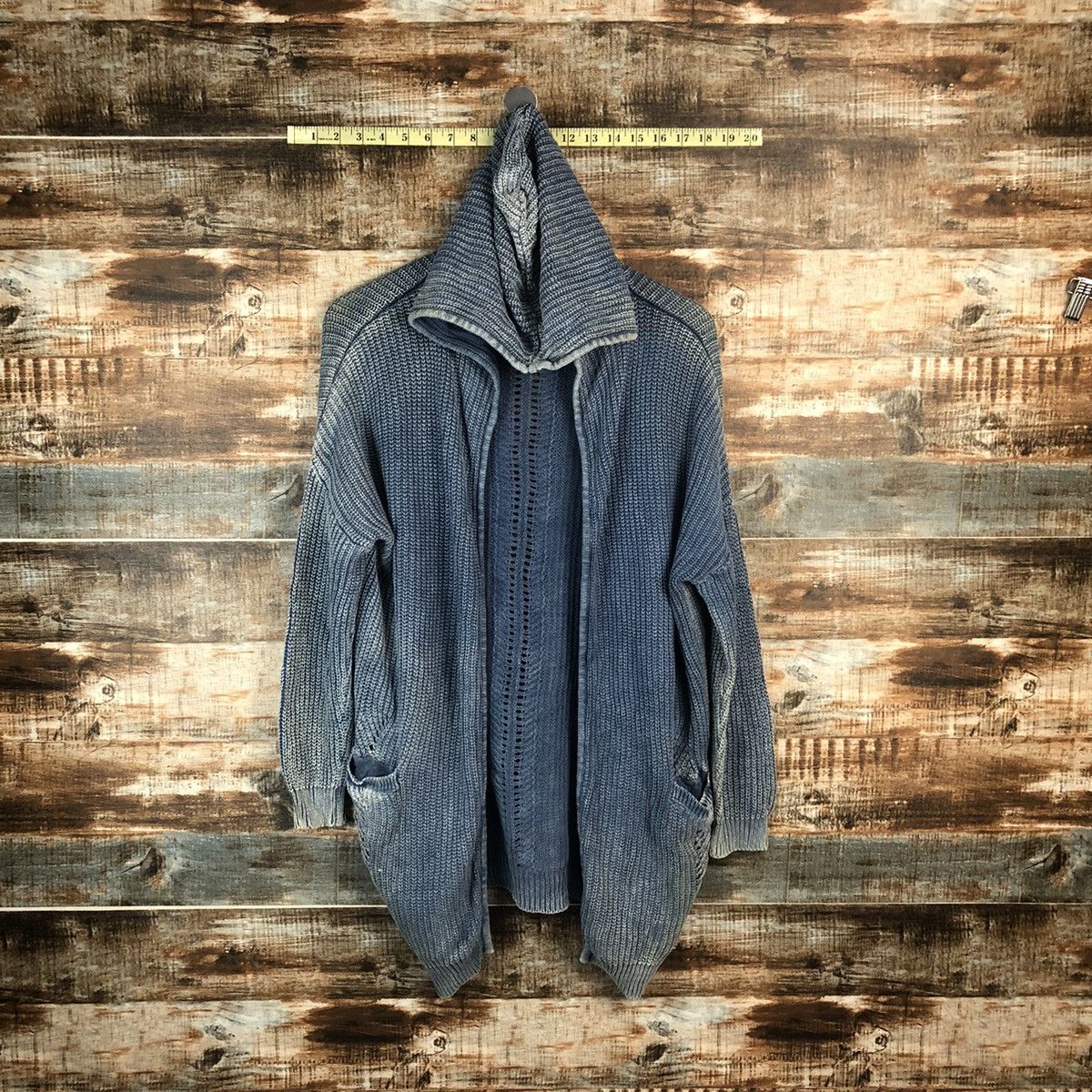 Indigo Azul Blue indigo faded Cardigan Hoodie Knitwear #A1887 Size US M / EU 48-50 / 2 - 1 Thumbnail