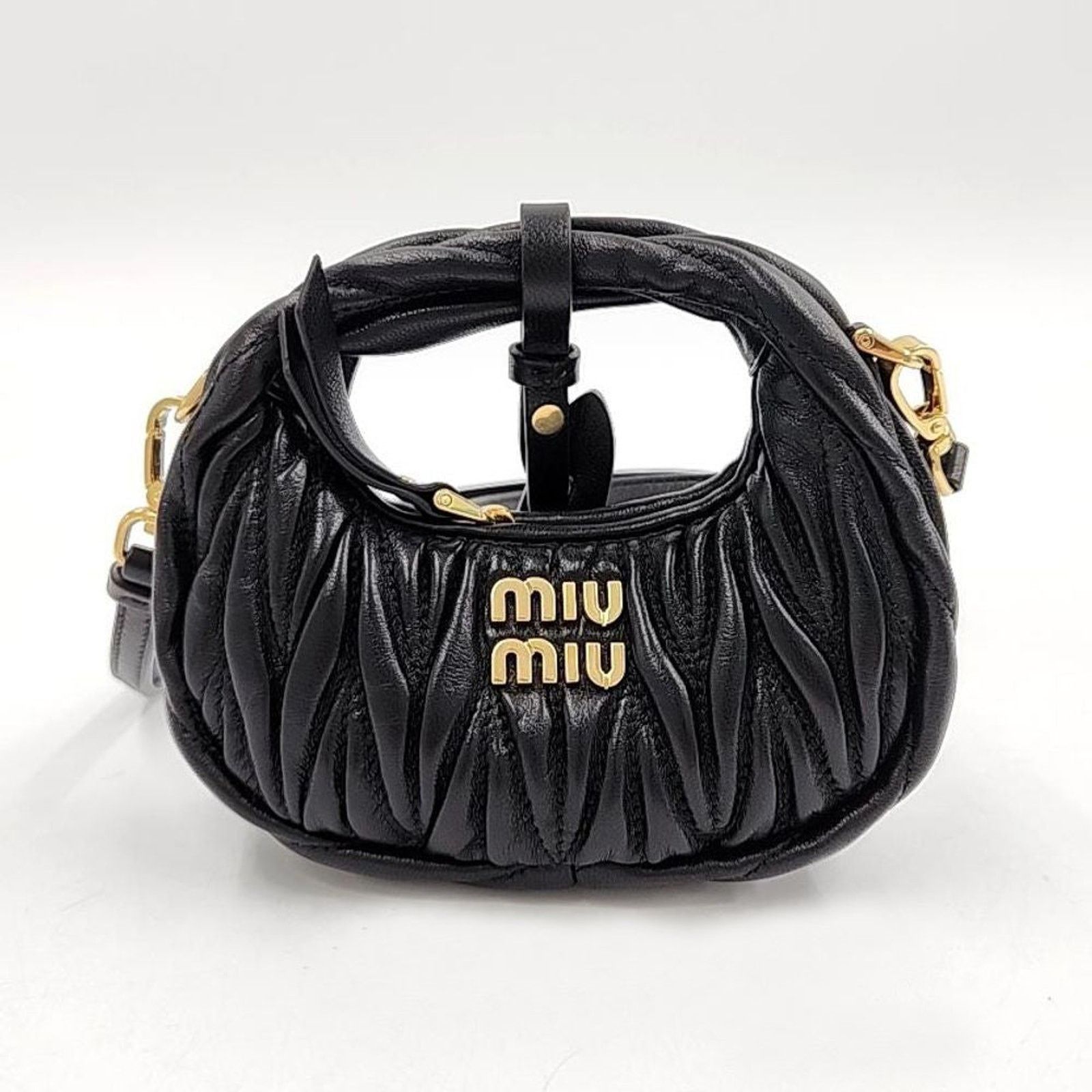 Miu Miu Wander Matrace Hobo Bag Micro (5Nr019) (9189048) in Black, Women's