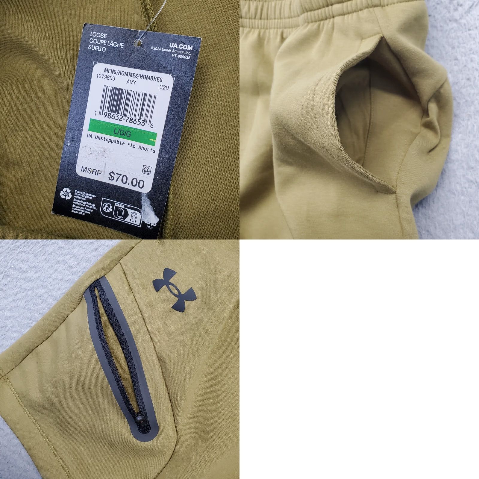 Under Armour Under Armour Unstoppable Fleece Shorts Mens L Green Elastic Waist 1379809 Size US 33 - 8 Thumbnail