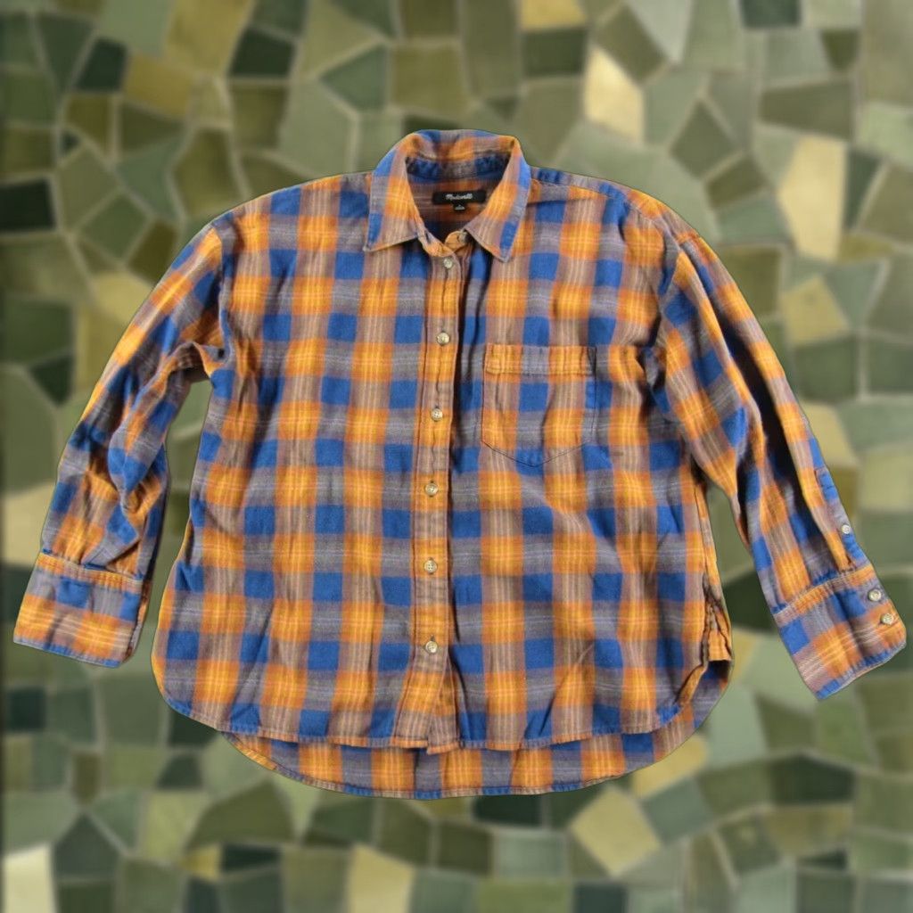 Madewell Madewell 100% Cotton Flannel Blue Orange Button Up Long Collared Sleeve Shirt S Size S / US 4 / IT 40 - 1 Thumbnail