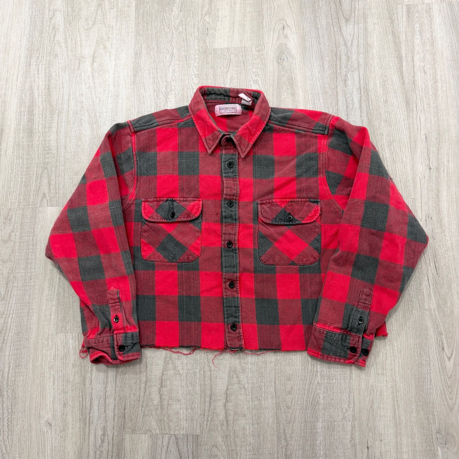 Vintage Vintage Five Brother Flannel Shirt Men XL Cropped Boxy Red Size US XL / EU 56 / 4 - 1 Thumbnail