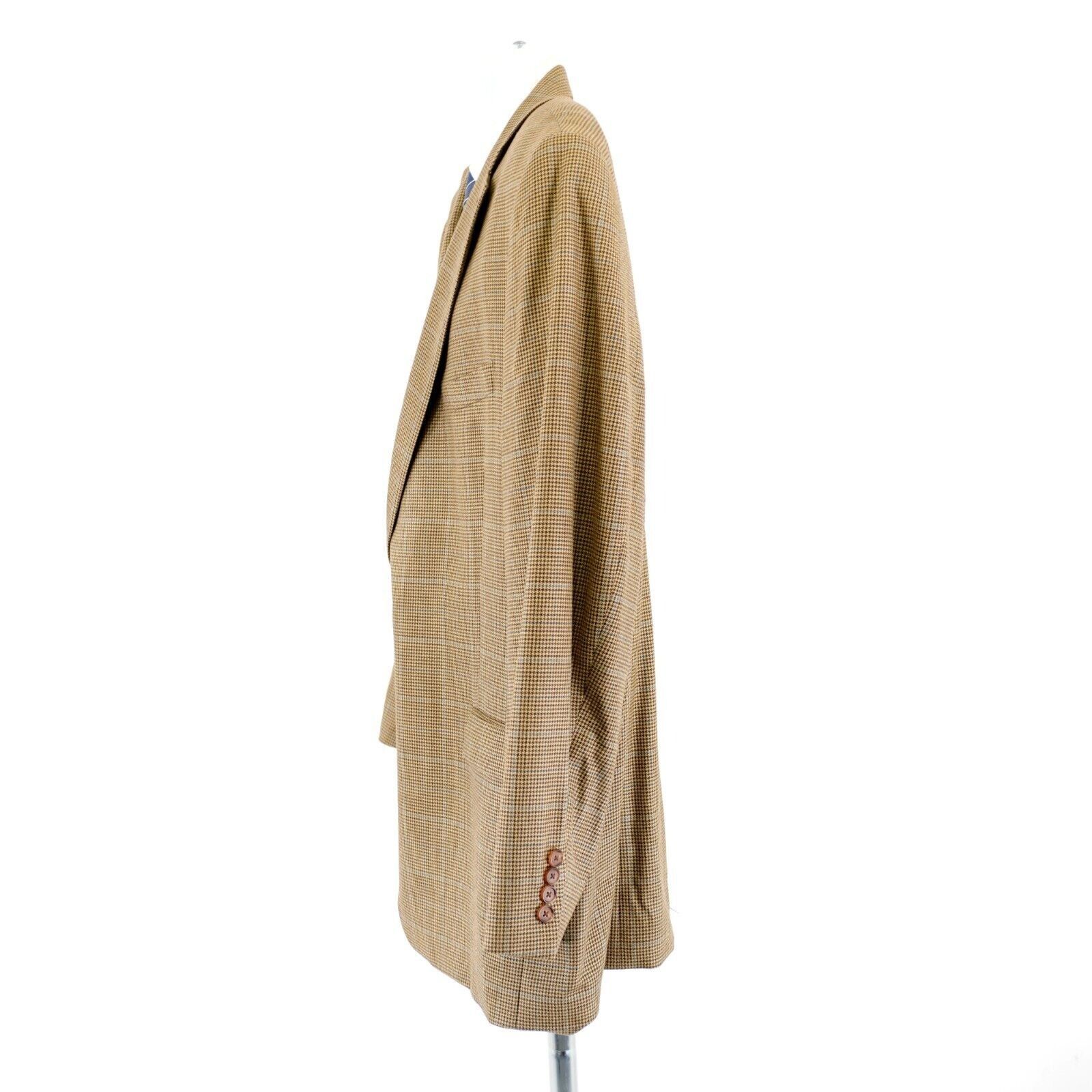 Lauren Ralph Lauren Lauren Ralph Lauren Wool Silk Brown Tan Hounstooth W/ Blue W Size 48L - 5 Thumbnail