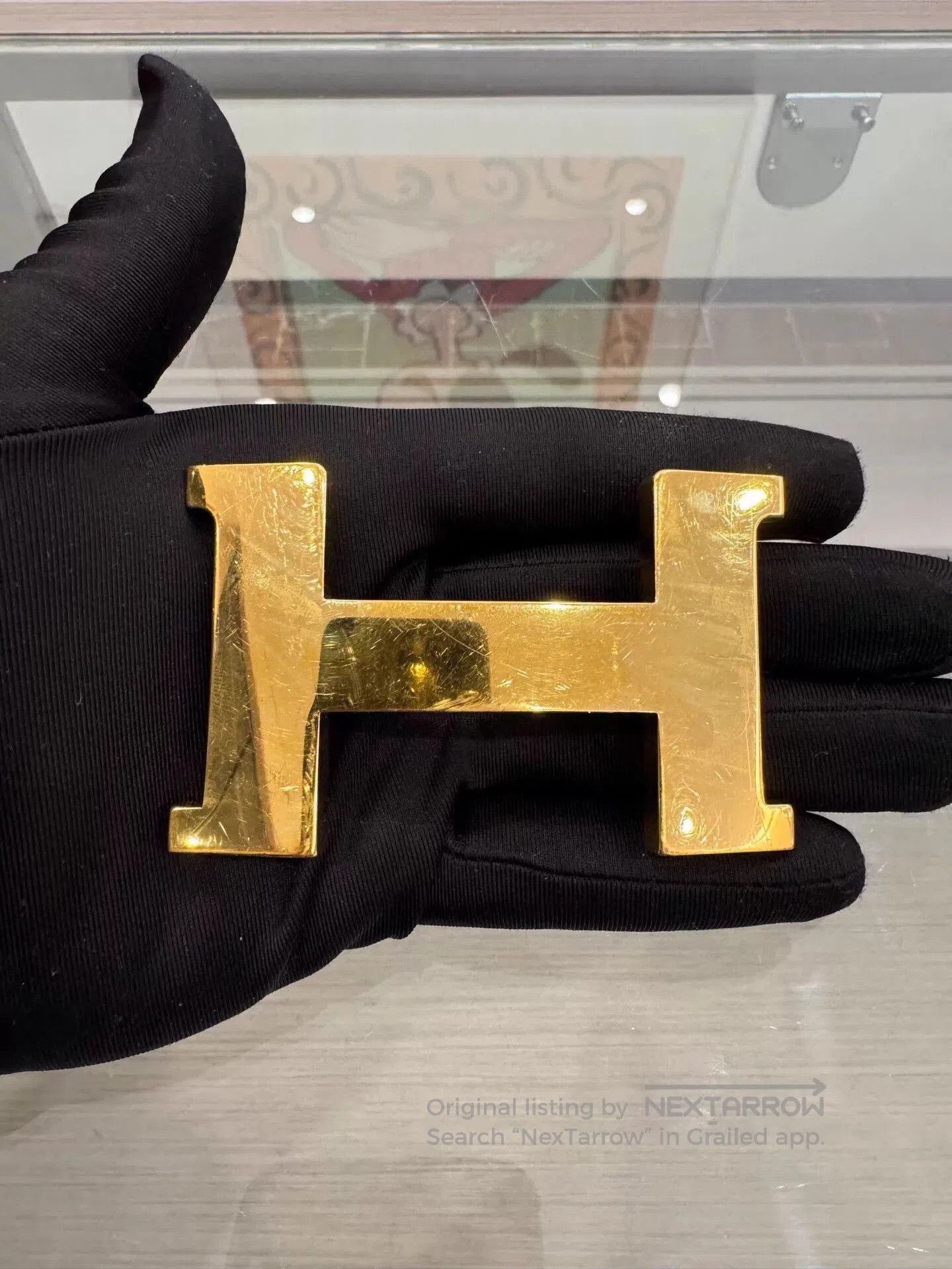 Hermes Black Leather Belt with Gold H Buckle. Size ONE SIZE - 9 Thumbnail