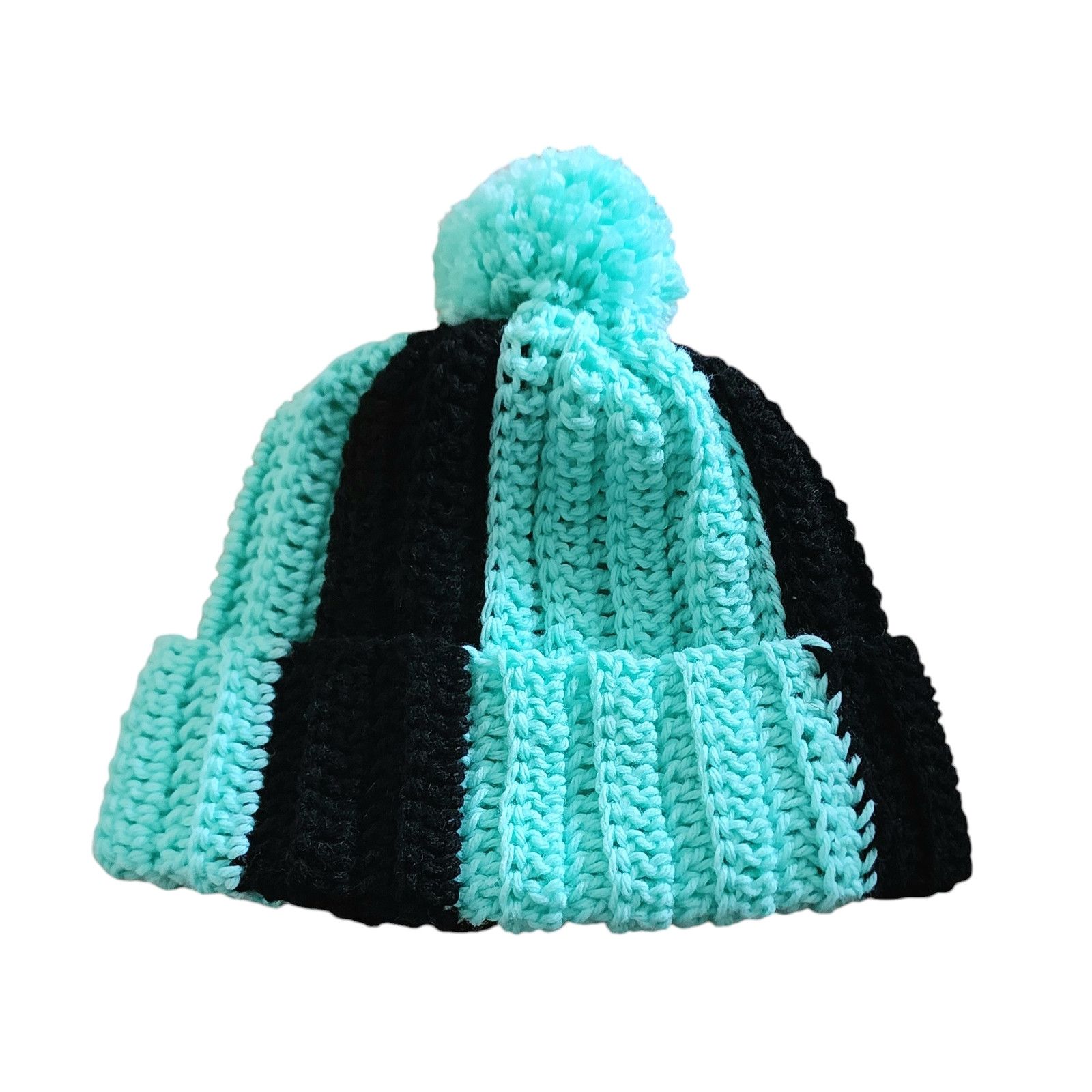 Handmade Handcrafted crocheted green and black winter beanie. Size ONE SIZE - 4 Thumbnail