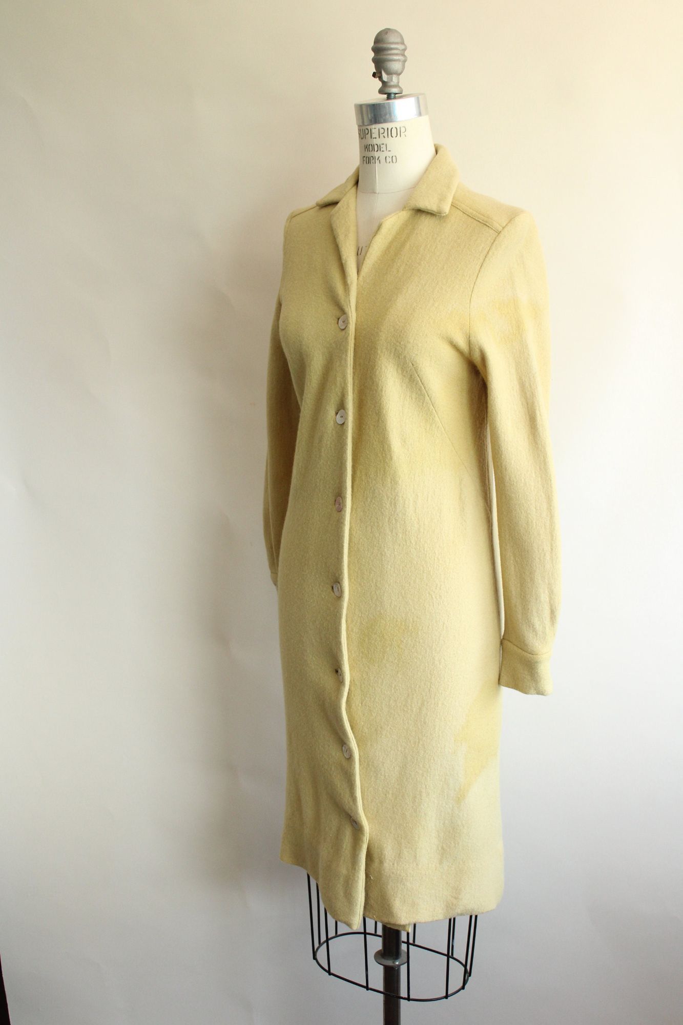 Vintage Vintage 1960s Coat Dress, Fred Roithschild Yellow Wool Size M / US 6-8 / IT 42-44 - 8 Thumbnail