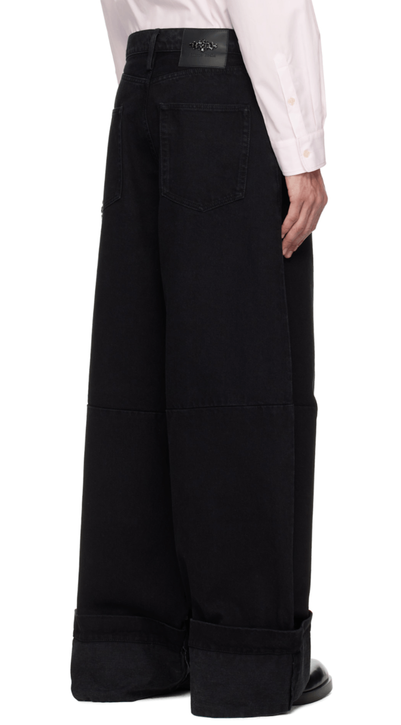 Simone Rocha SIMONE ROCHA Mens Black Wide Leg Puddle Jeans Rhinestone Size US 32 / EU 48 - 2 Thumbnail